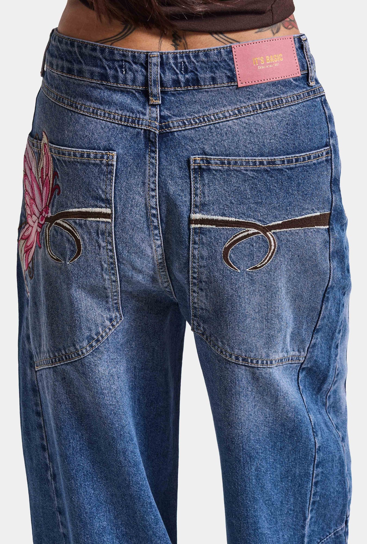 Kadın Koyu Mavi 2w6-98 Mega Barrel Fit Nakış Özel Tasarım Denim Jean