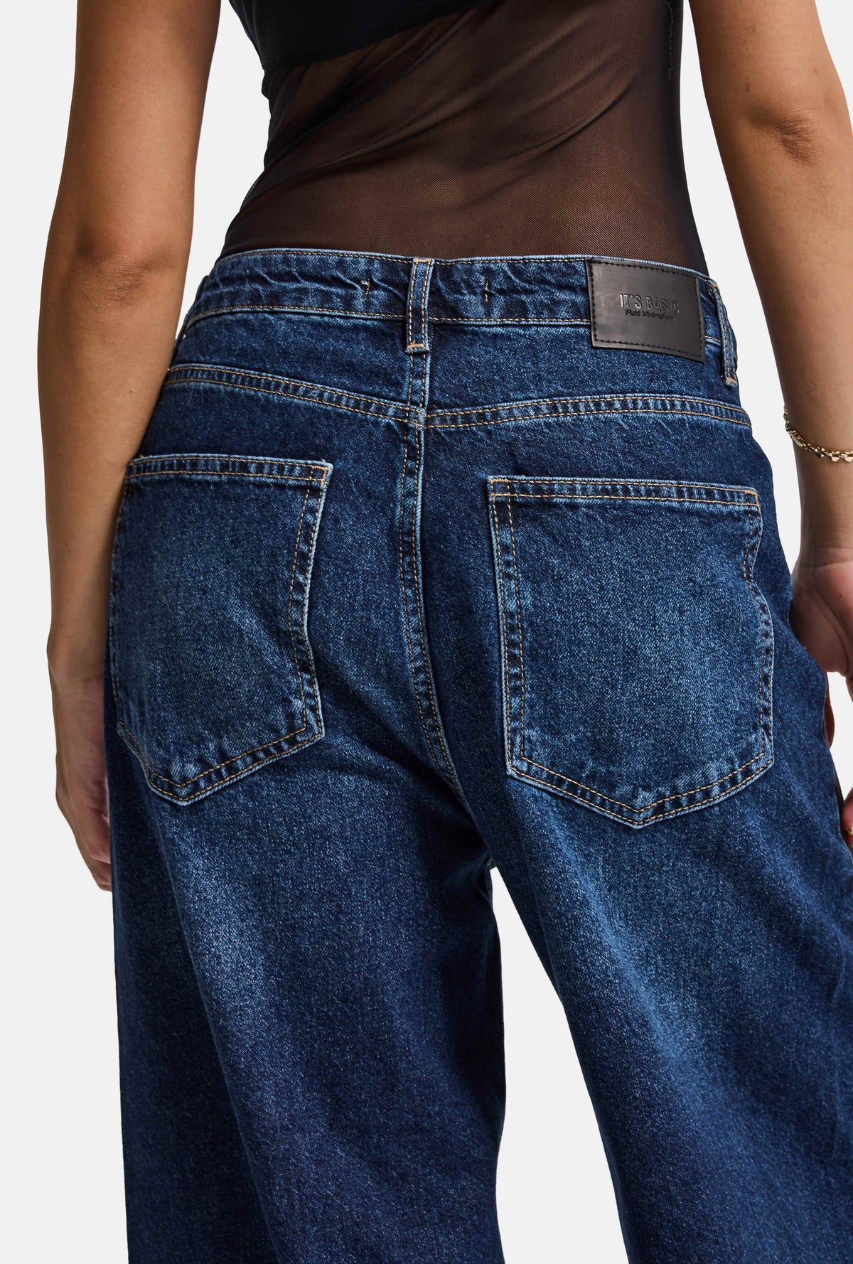 Kadın Koyu Mavi 2w6-5 Süper Baggy Yan Süet Detaylı Özel Tasarım Denim Jean