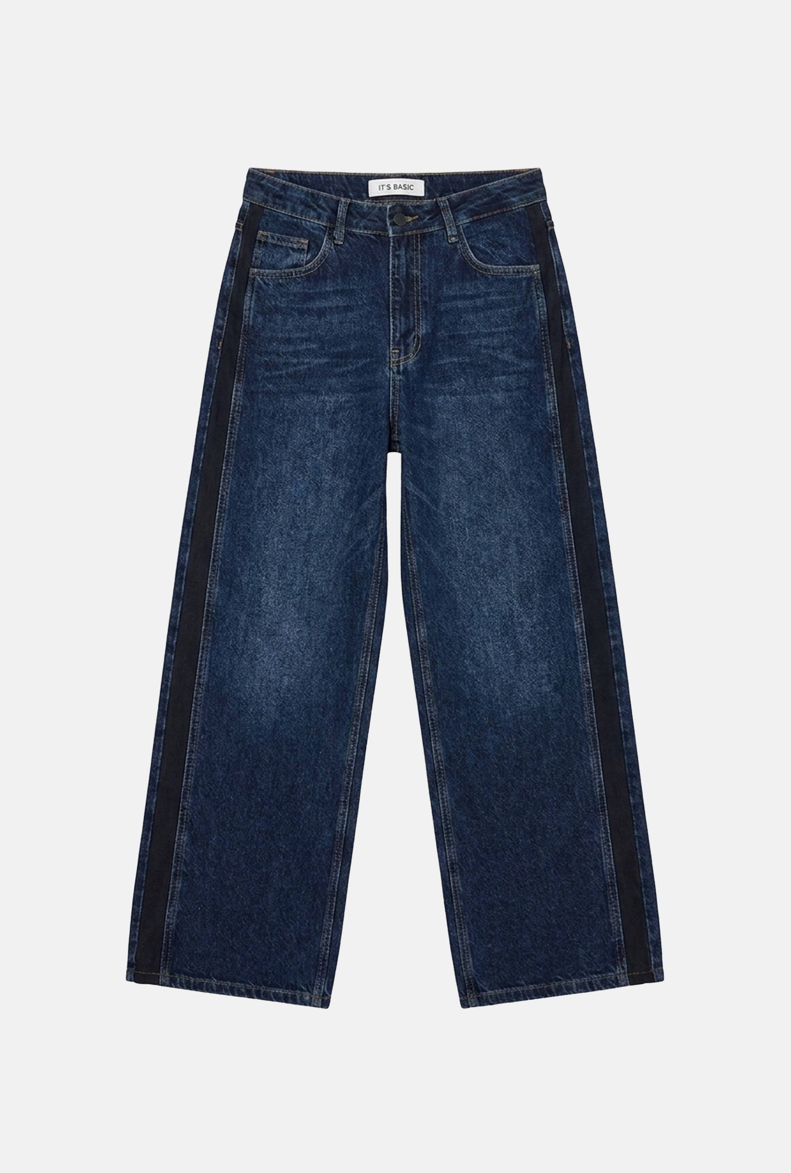 Kadın Koyu Mavi 2w6-5 Süper Baggy Yan Süet Detaylı Özel Tasarım Denim Jean