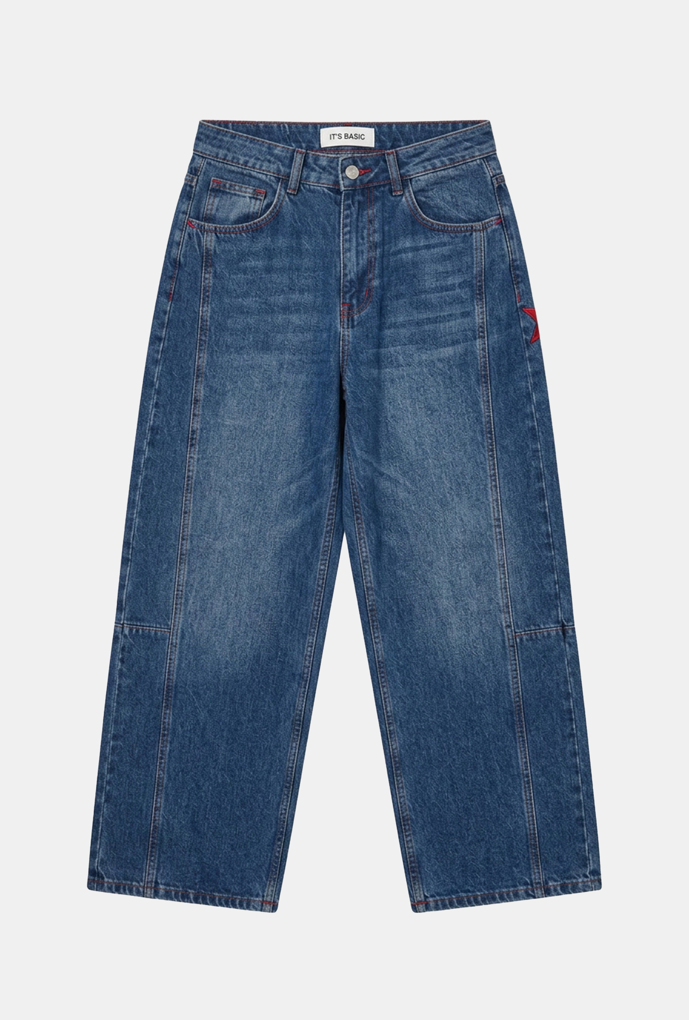 Kadın Koyu Mavi 2w6-98 Mega Baggy Chery Nakış Özel Tasarım Denim Jean