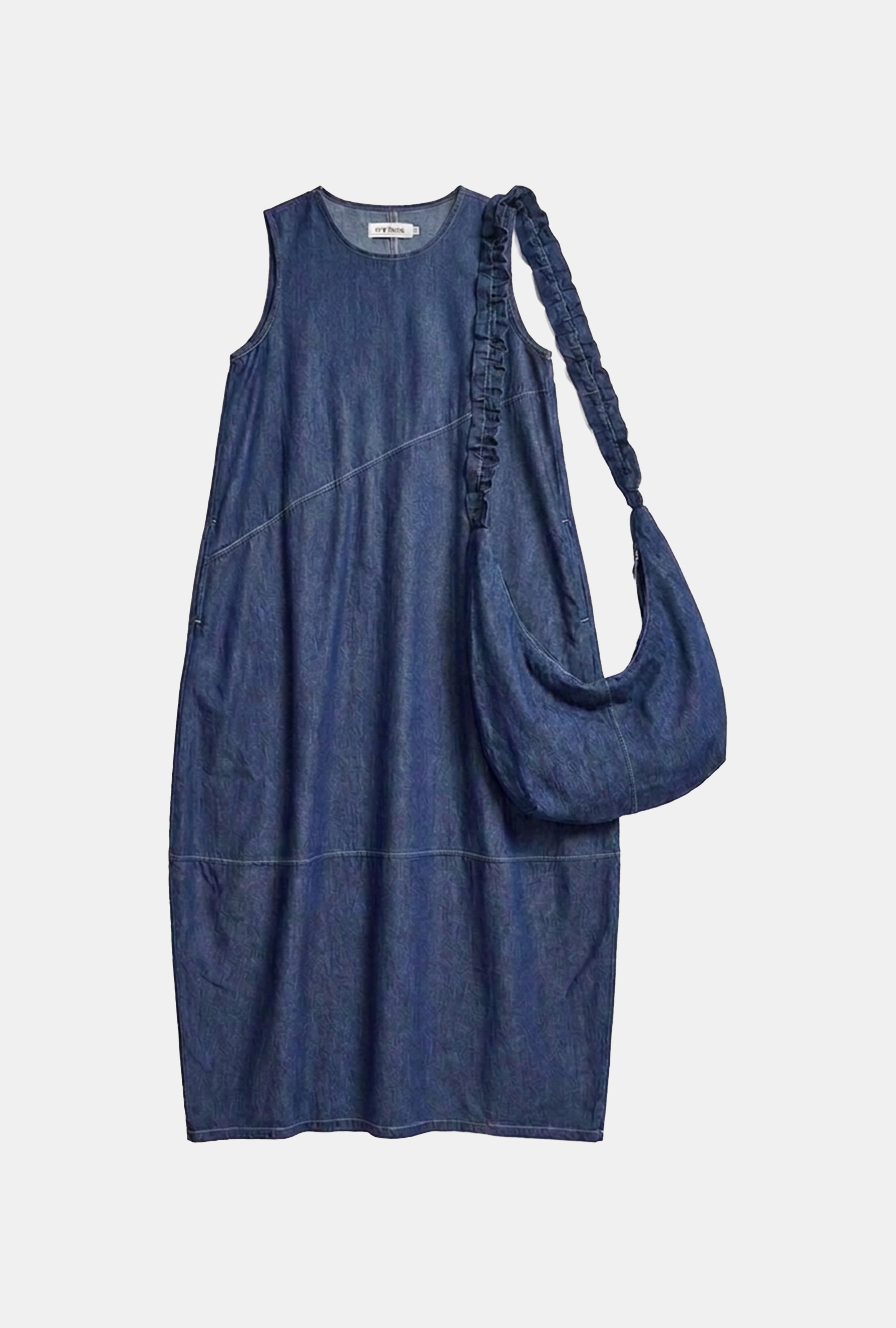 Kadın Koyu Mavi Oversize 2'li Tasarım Çanta ve Elbise
