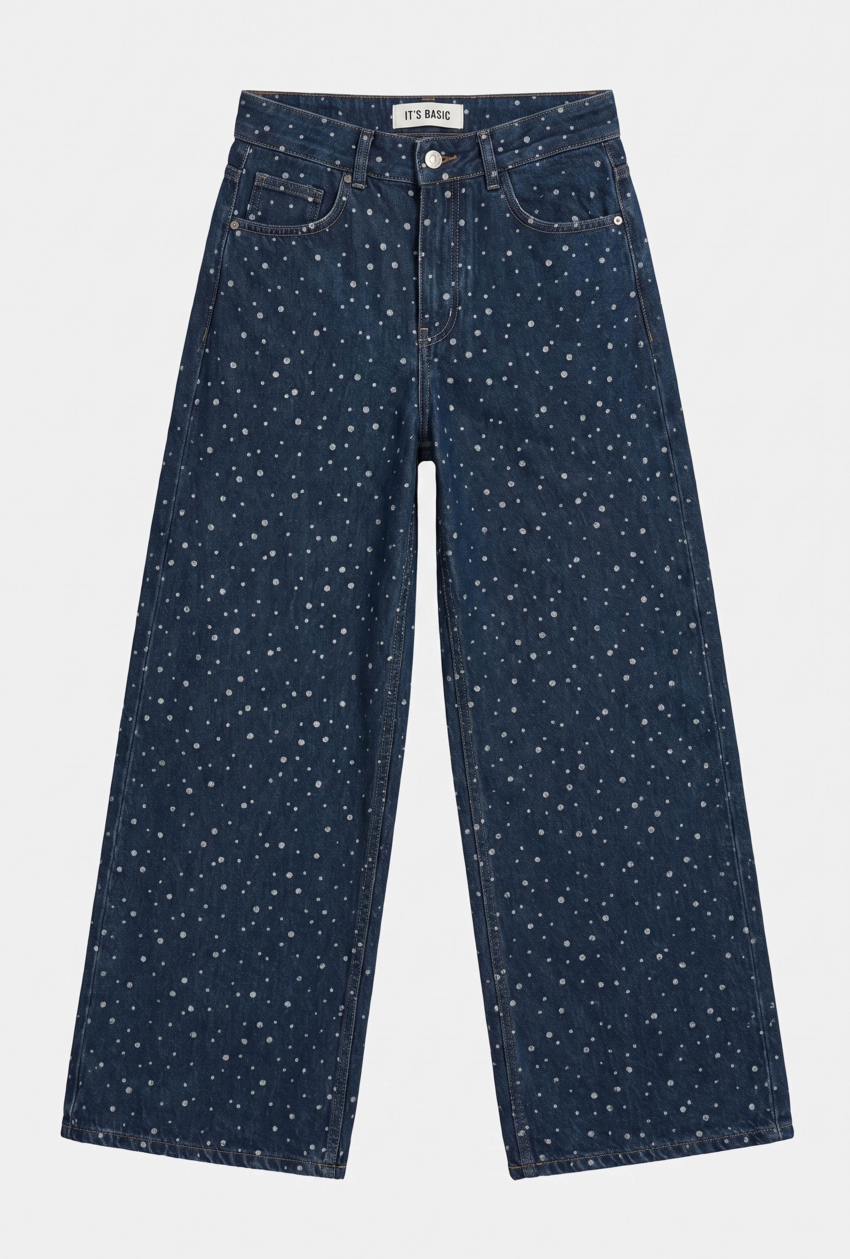 Kadın Koyu Mavi Puantiye P-1w6-11 Palazzo Fit Özel Tsarım Denim Jean