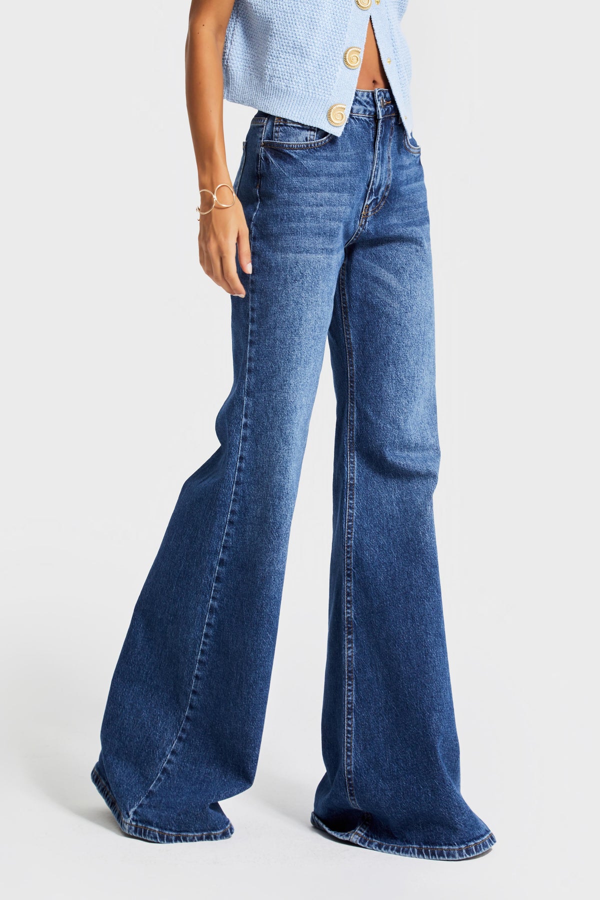 Kadın Koyu Mavi Renk Flare Fit Denim Jean | Komfort Kumaş