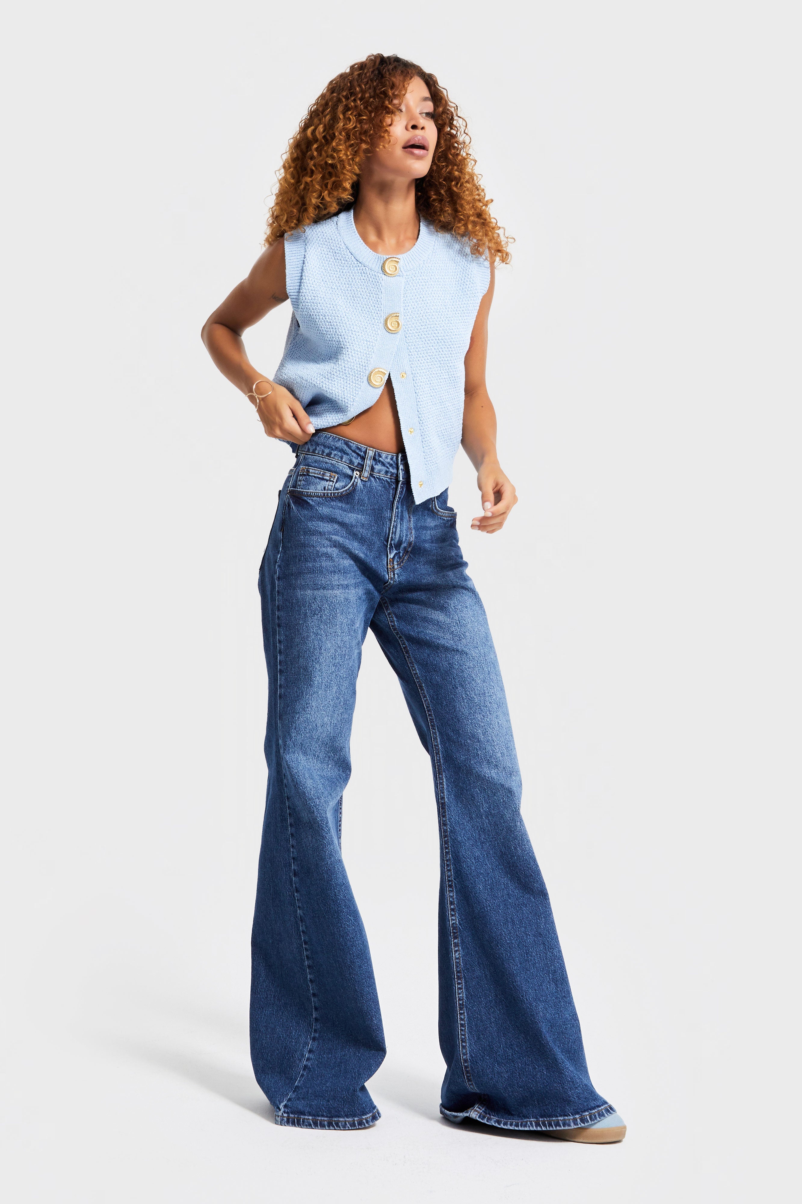 Kadın Koyu Mavi Renk 2w5-5 Flare Fit Komfort Kumaş İç Boy 83cm Denim Jean