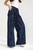Women's Dark Blue 7w5-56 Mid-Rise Wide Leg Fit Special Fabric Design Denim Jeans