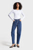 Women's Dark Blue Stretchy Fabric Mom Fit Denim Jeans