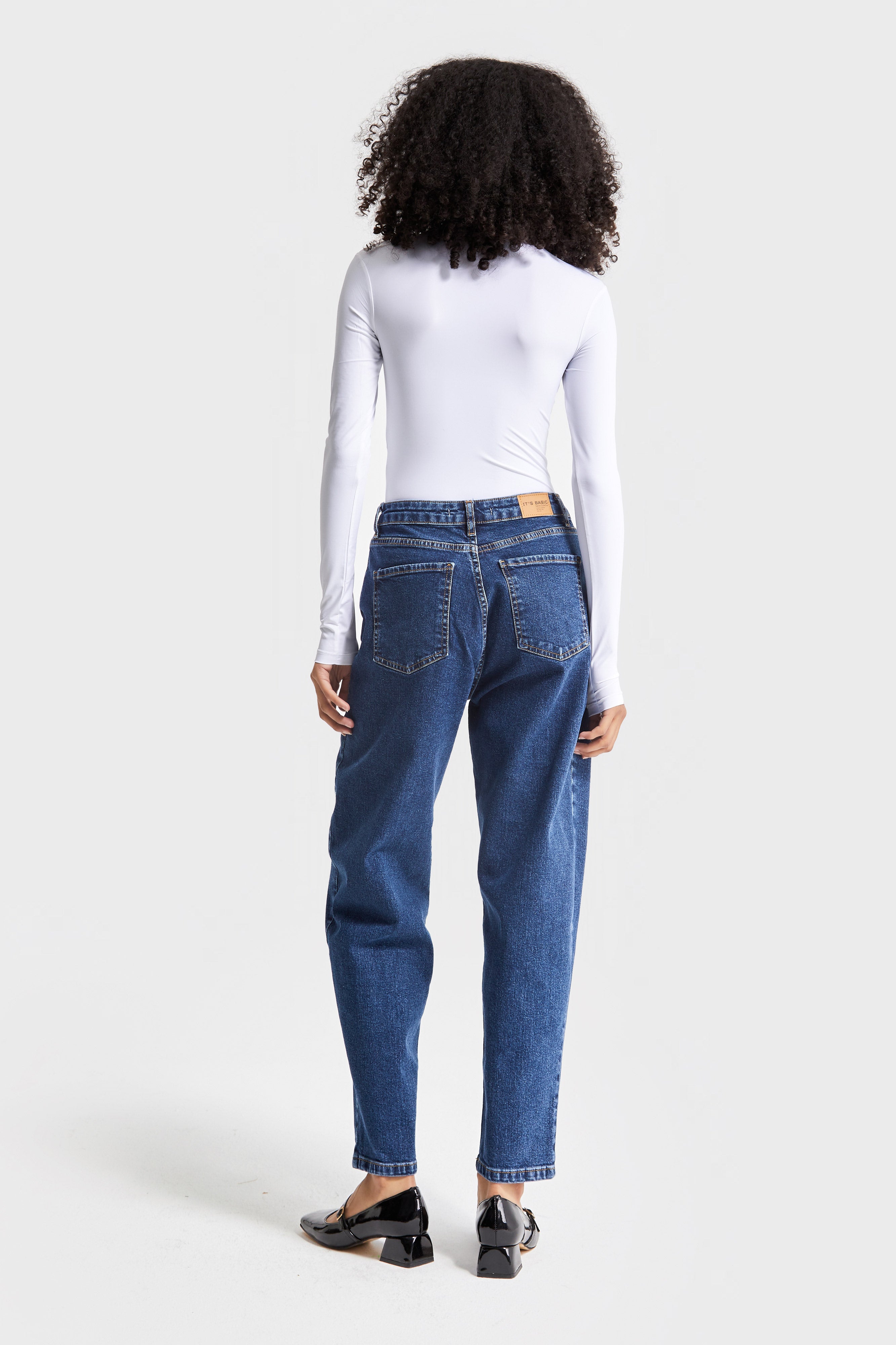 Women's Dark Blue Color Lycra Fabric Mom Fit Denim