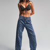 Women's Dark Blue Rita Loose Fit Glitter Stone Embellished Design Denim Jeans