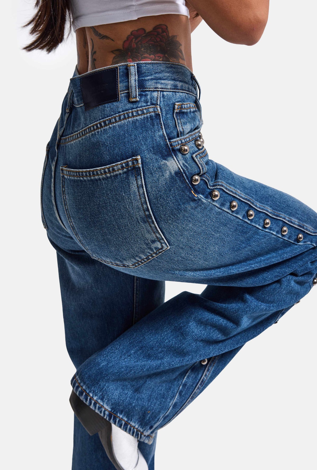 Kadın Koyu Mavi T-2w6-5 Loose Fit Drop Detraylı Özel Tasarım Denim Jean