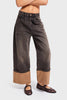 Kadın Koyu T.Kot Rengi 4w5-137 Süper Baggy Fit Paça Süet Kumaş Detaylı Tasarım Denim Jean