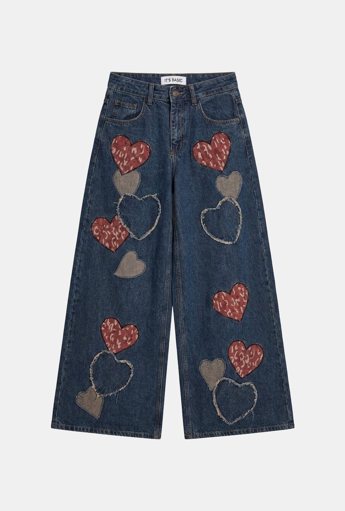 Kadın Koyu Tint 1w6-8 Palazzo Fit Özel Nakış Desenli Tasarım Denim Jean