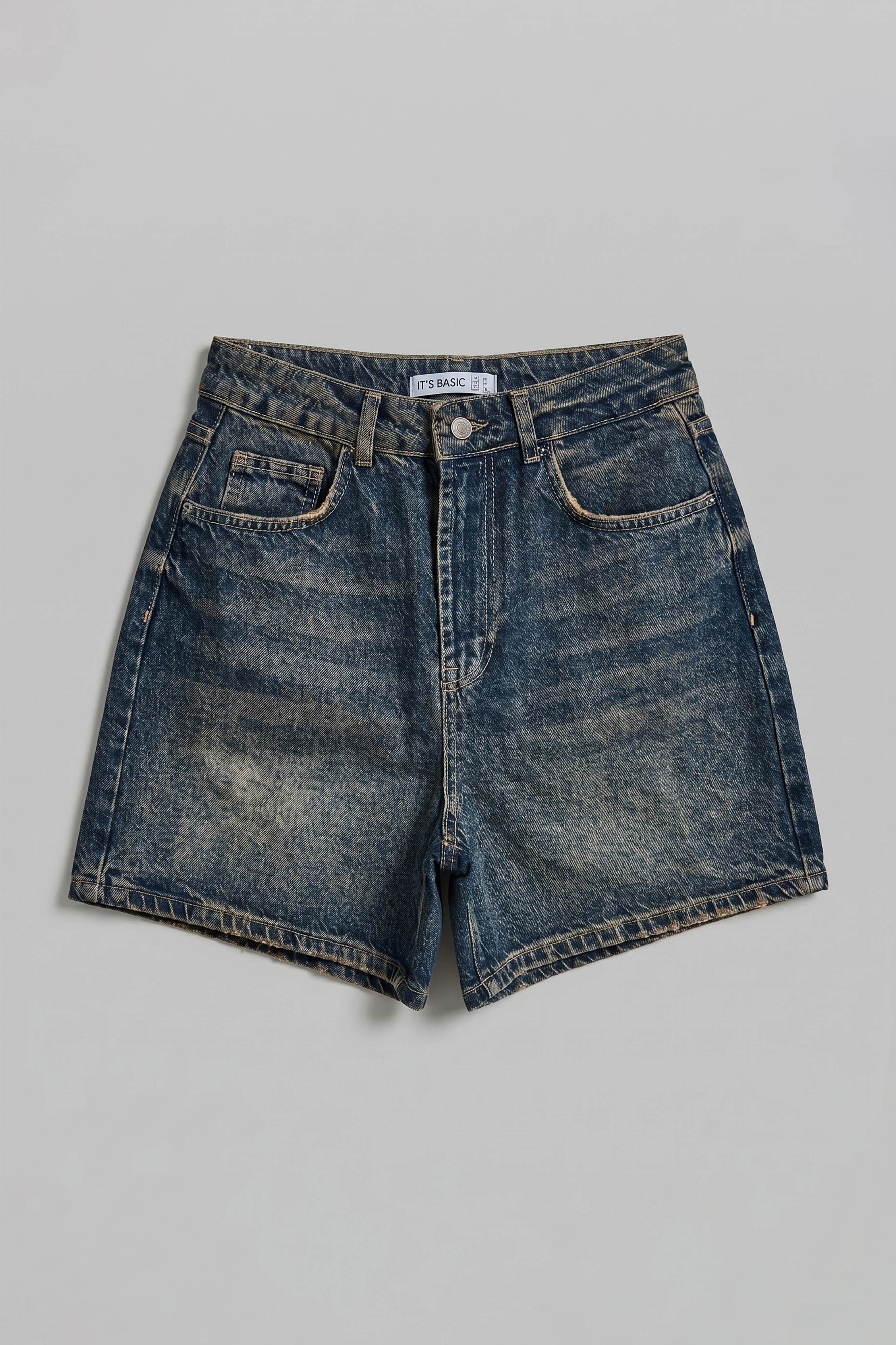 Kadın Koyu Tint Diana 2s6 Mom Fit Midi Boy Denim Şort