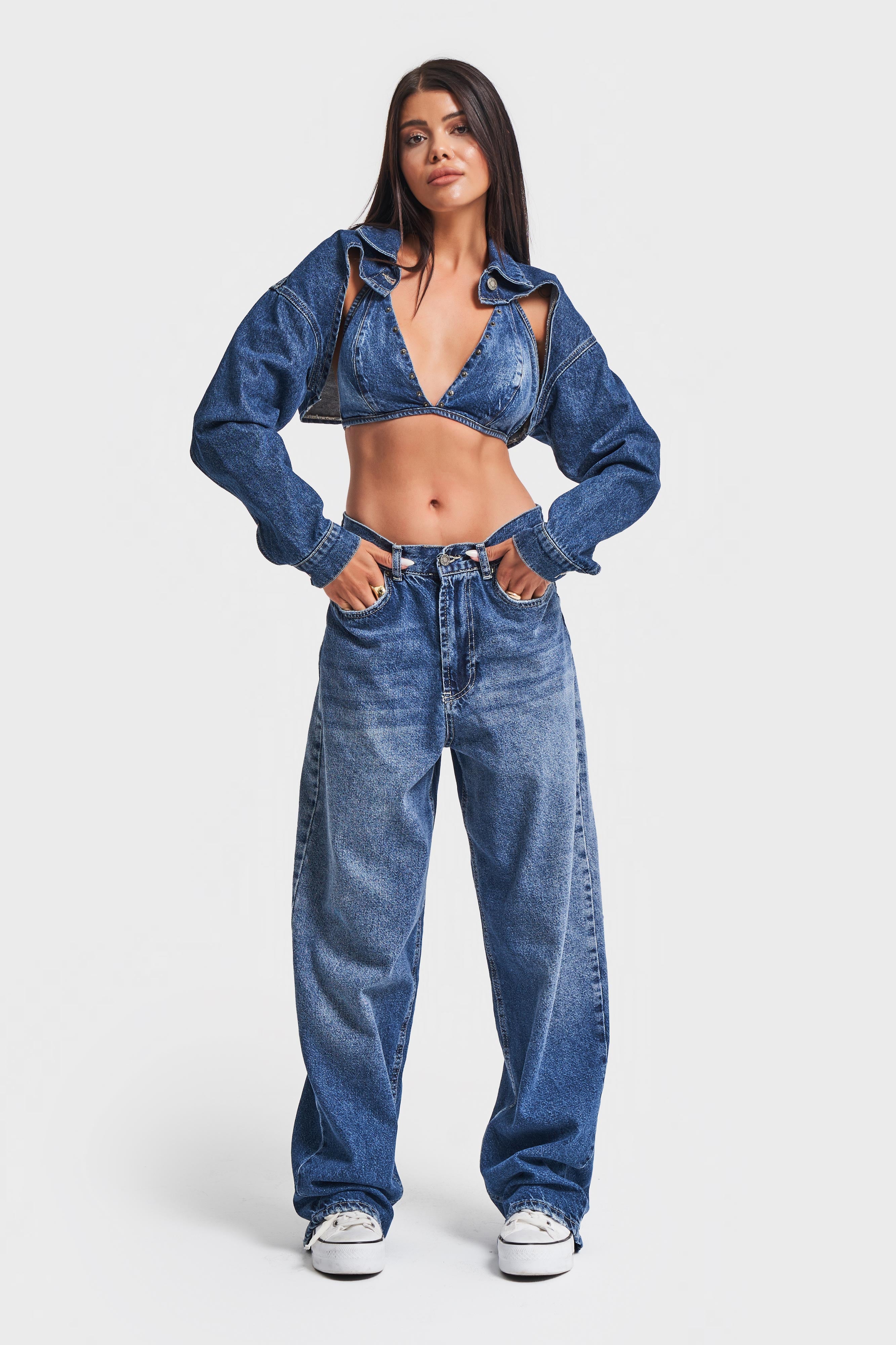 Women's Dark Tint Jeans Color Skater Fit Loose Cut Denim