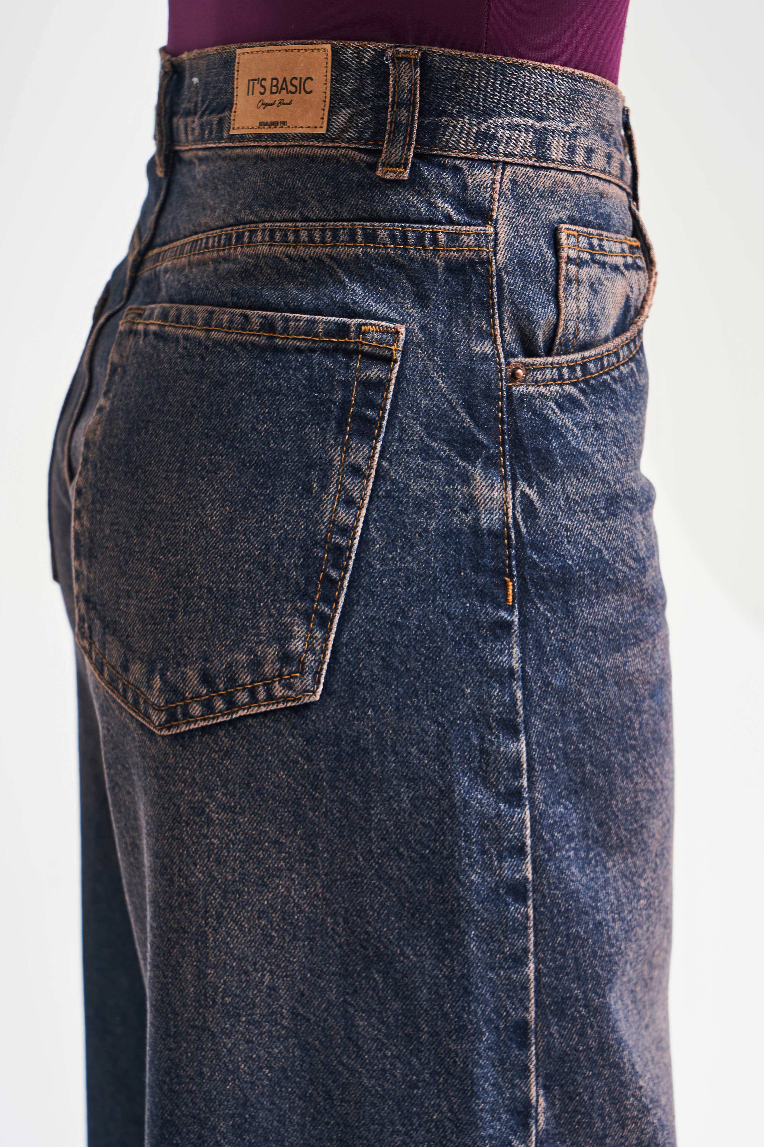 Kadın Koyu Tint Rengi Hera 2w5-61 Palazzo Fit %100 Koton Denim Jean
