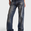 Kadın Koyu Tint Rengi Lora Loose Fit %100 Koton Ortabel Denim Jean