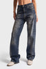 Kadın Koyu Tint Rengi Lora Loose Fit %100 Koton Ortabel Denim Jean