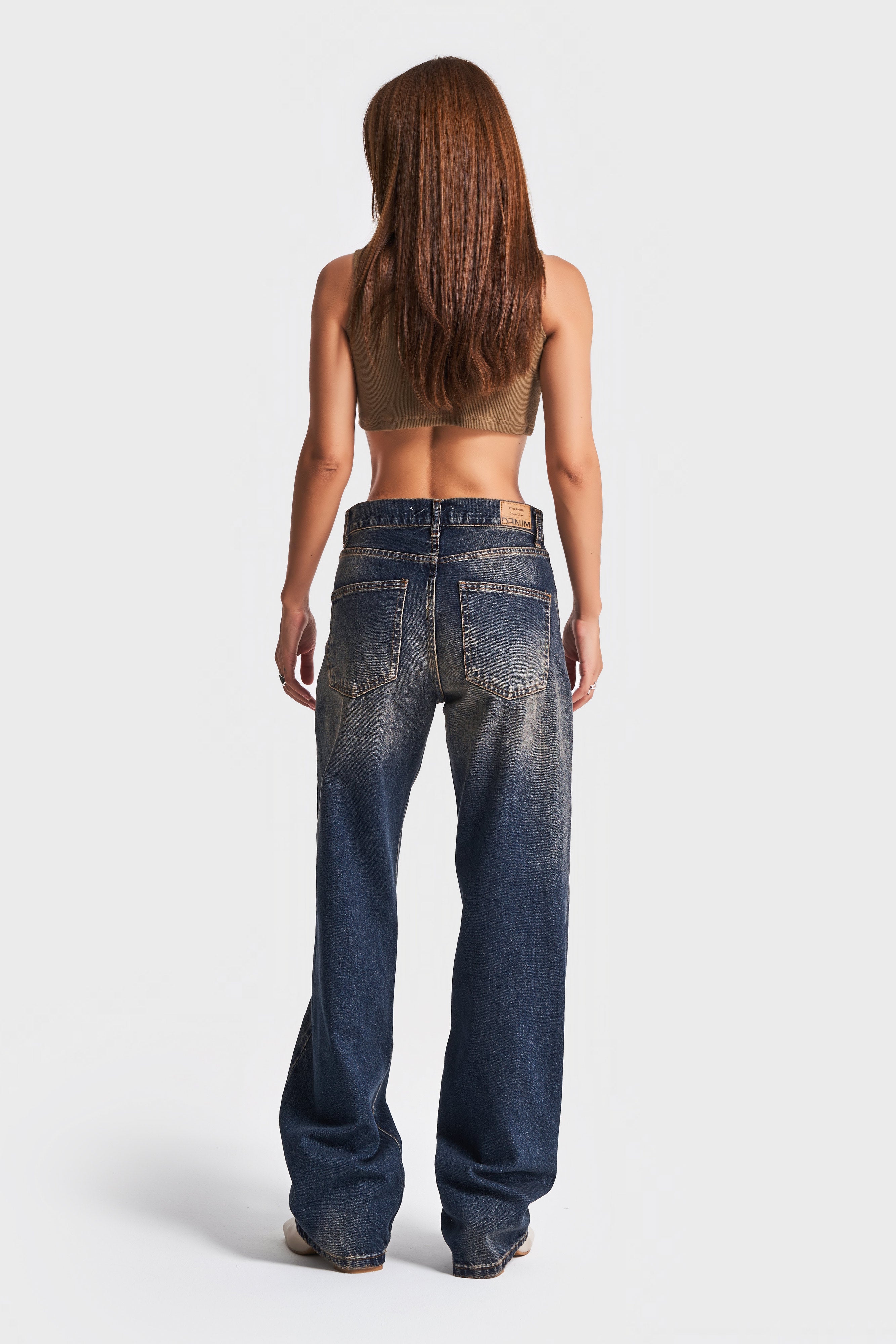 Women's Dark Tint Color Loose Fit 100% Cotton Mid Waist Denim