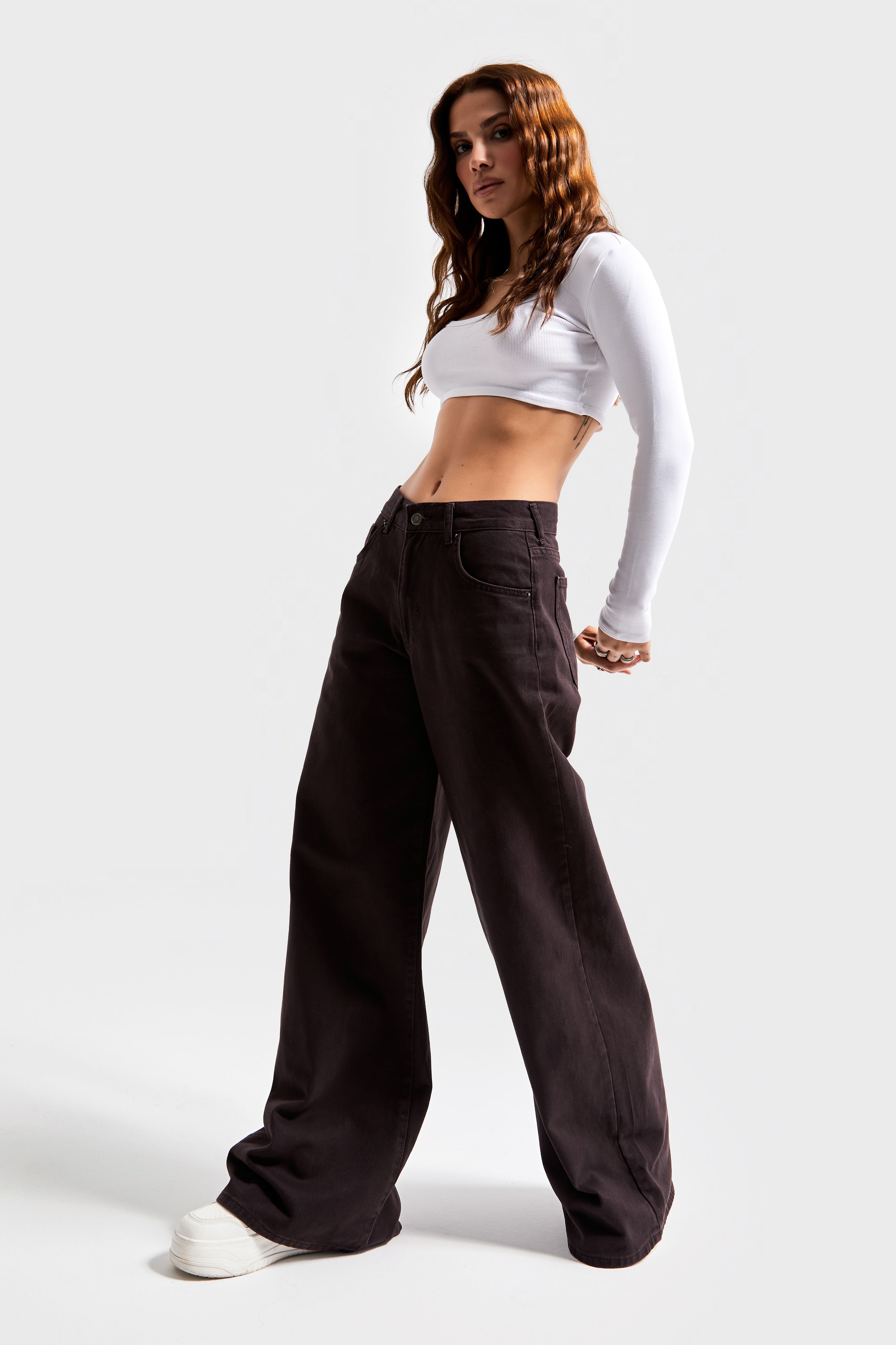 Women's Dark Cherry Color 1w481 Palazzo Fit 100% Cotton Denim