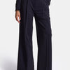 Women's Navy Blue Striped w6-56 Palazzo Pleated Trousers
