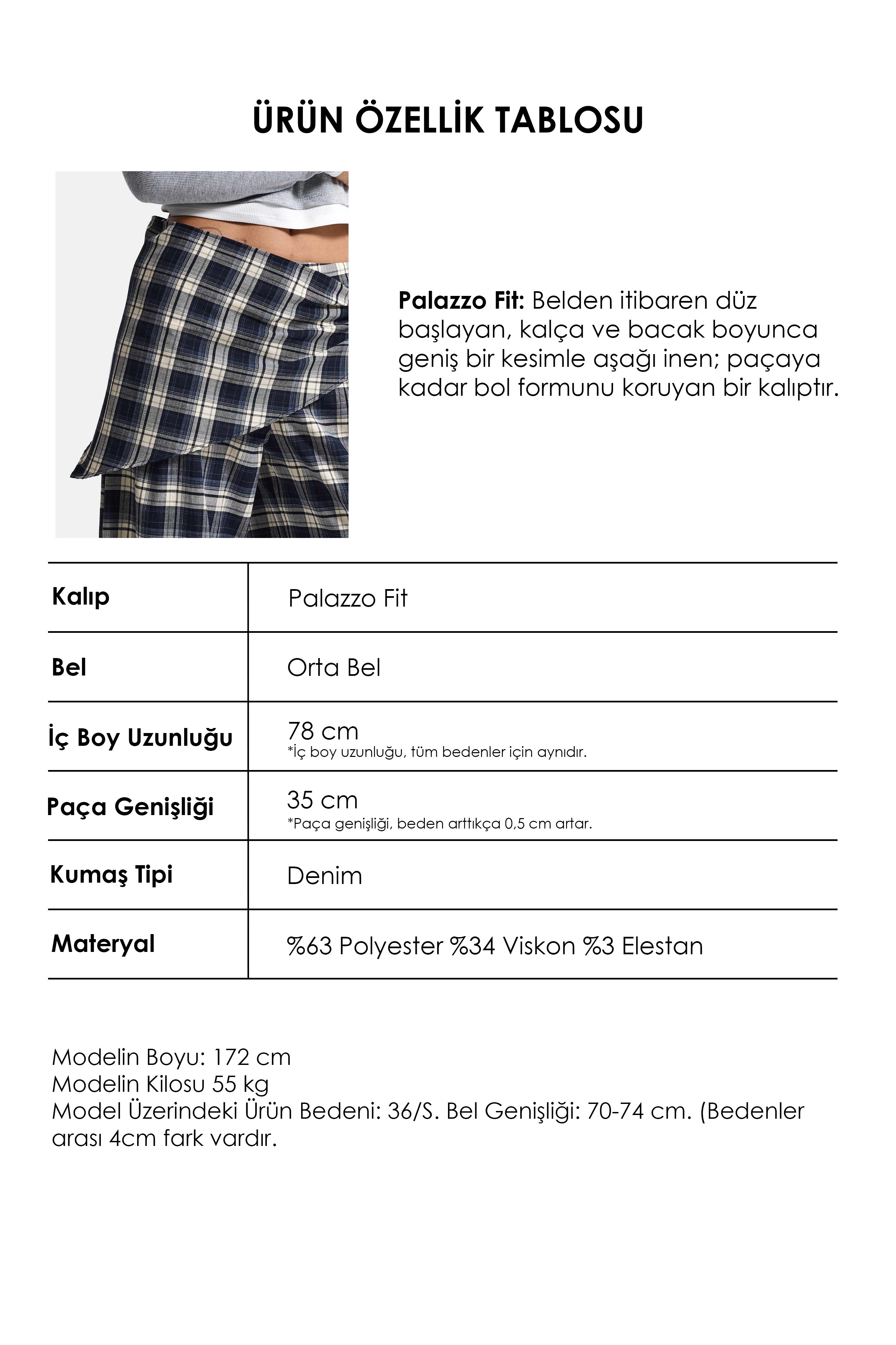 Kadın Laci Ekose w6-56 Palazzo Fit Etek Detaylı Tasarım Pantolon
