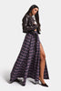 Women's Navy Plaid s6-17 Maxi Skirt with Slit Detail - Cotton