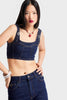 Women's Navy Blue 19w5-33 Accessory Detailed Strappy Stretchy Fabric Design Denim Bustier