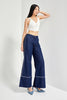 Women's Navy 7w5-50/1 Wide Leg Fit Striped Design Denim Jeans