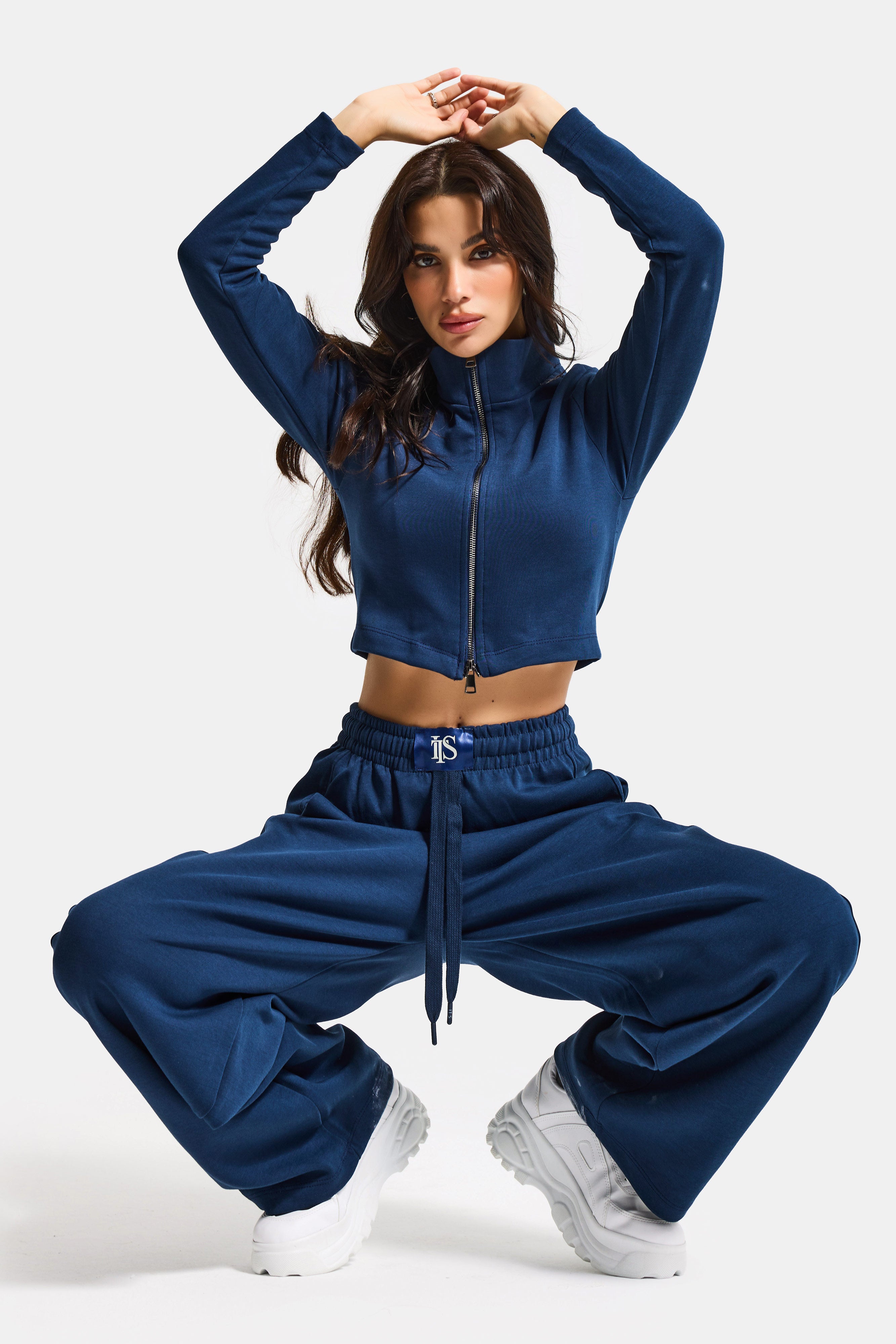 Kadın Lacivert Renk w5-56 Örme Kumaş Eşofman ve Fermuarlı Sweatshirt Alt Üst 2'li Kombin Takım