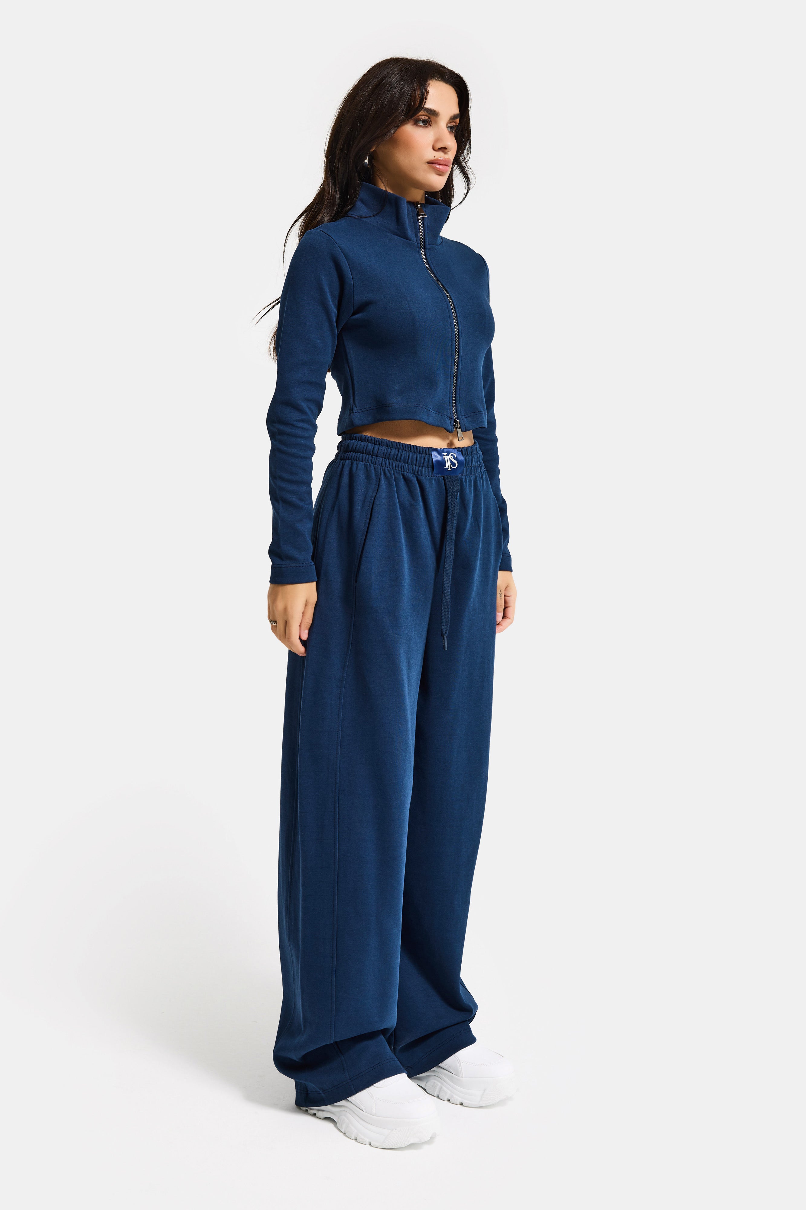 Kadın Lacivert Renk w5-56 Örme Kumaş Eşofman ve Fermuarlı Sweatshirt Alt Üst 2'li Kombin Takım