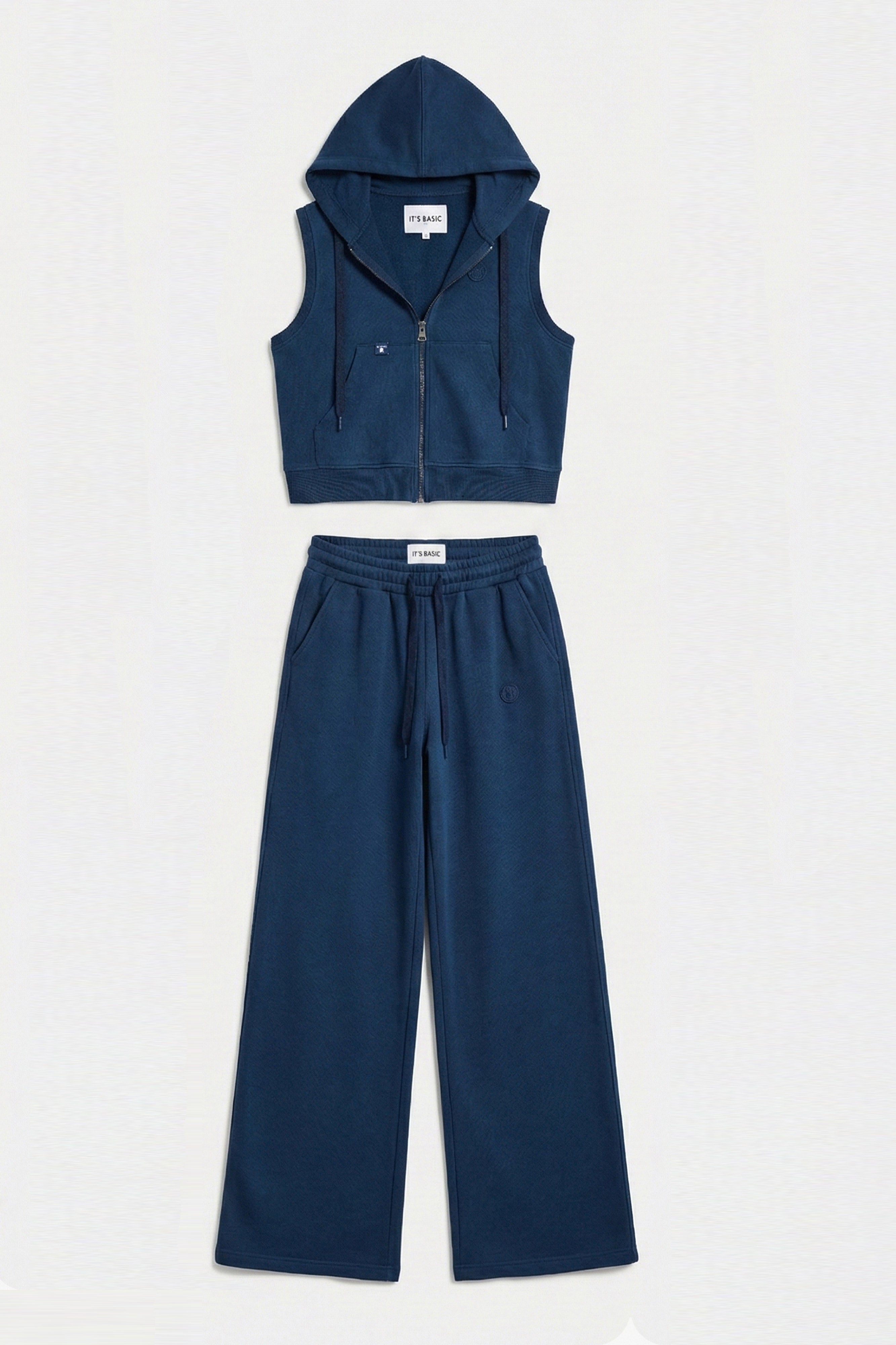 Kadın Lacivert s6-56 Alt Üst Kapüşonlu Yelek Yürüyüş Pantolonu 2'li Tasarım Takım