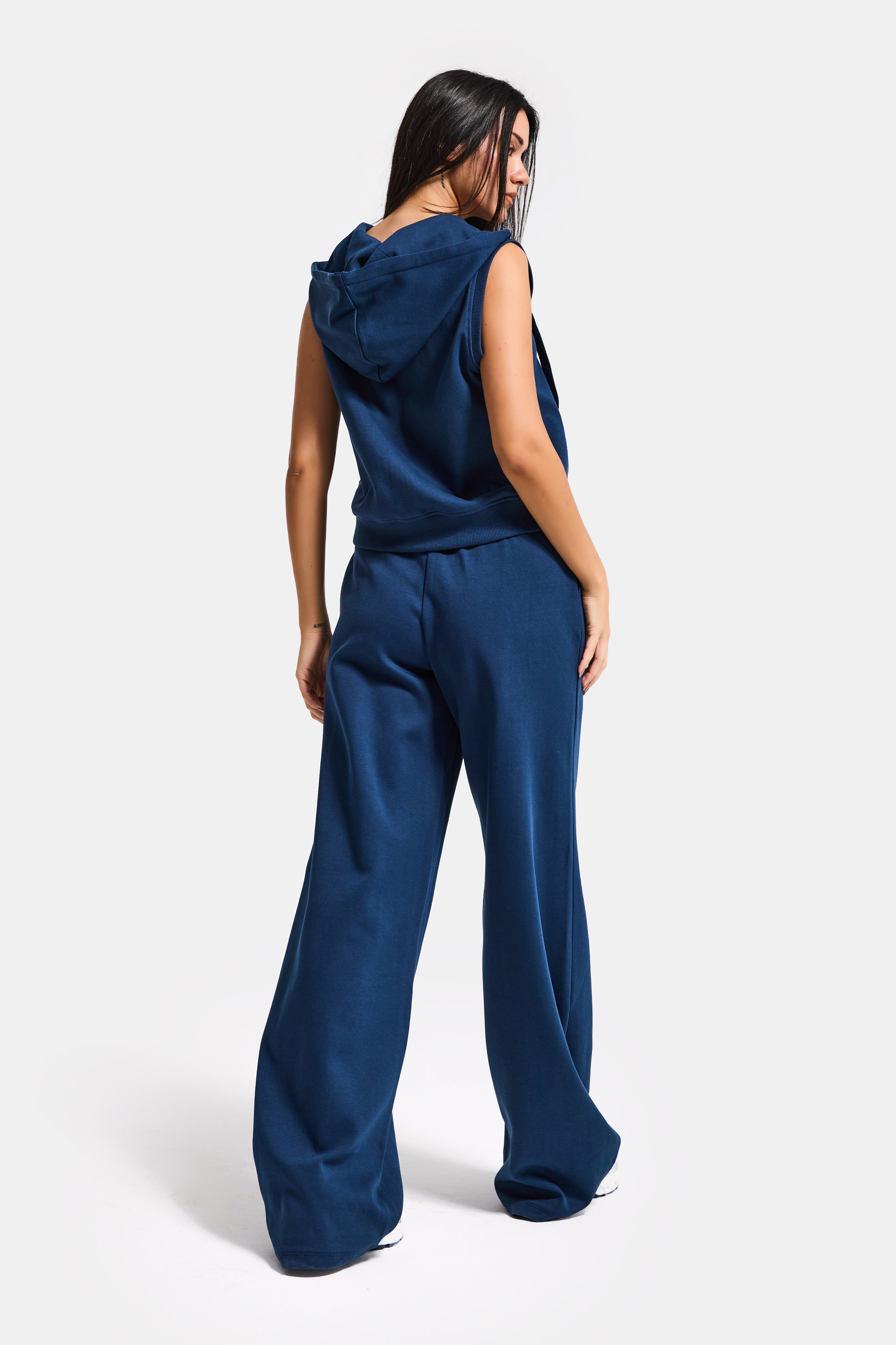 Kadın Lacivert s6-56 Alt Üst Kapüşonlu Yelek Yürüyüş Pantolonu 2'li Tasarım Takım