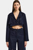 Kadın Lacivert s6-56 Crop Fit Özel Tasarım Delikli Denim Ceket