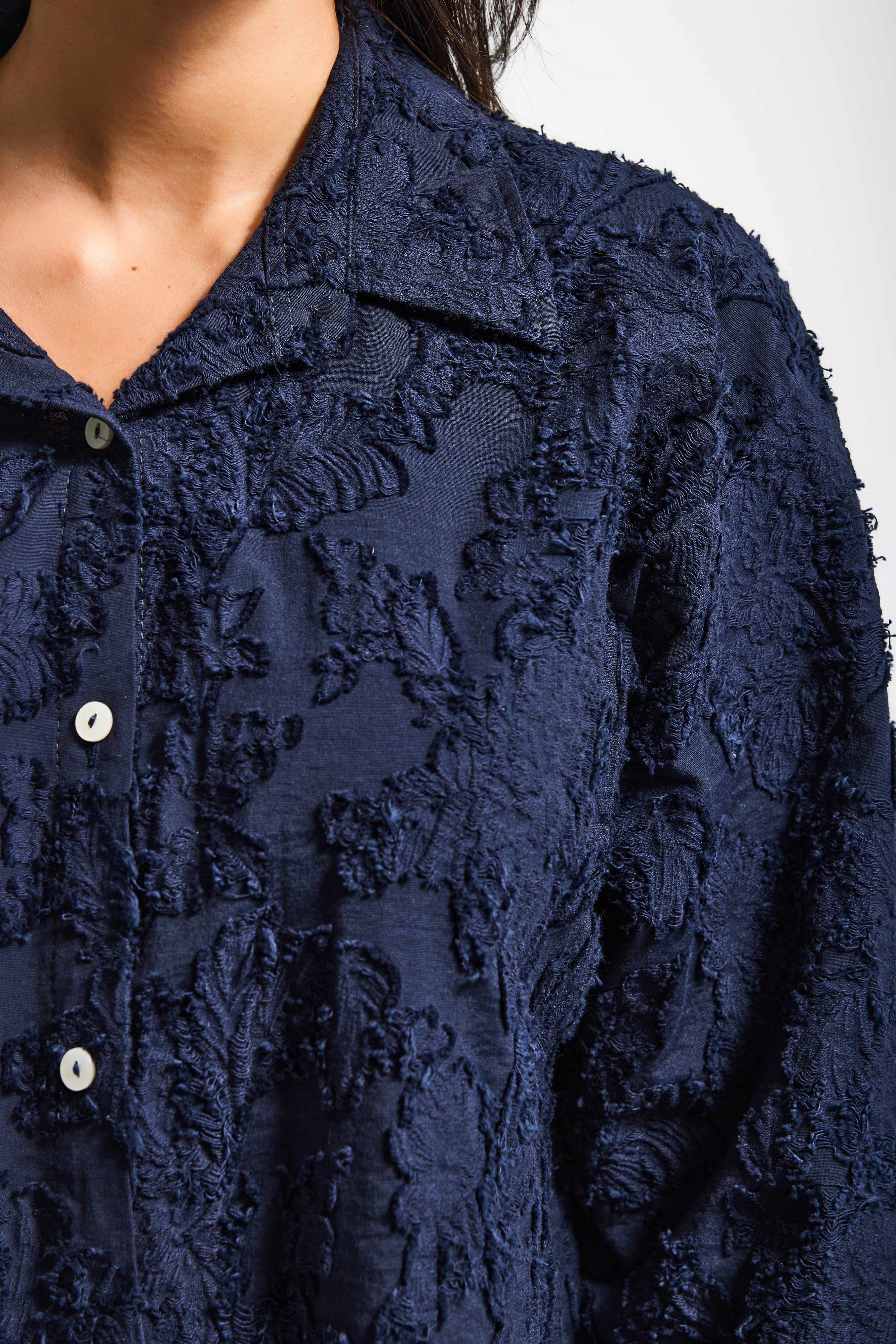 Kadın Lacivert s6-56 Özel Kumaş Bol Kesim Elastan Gömlek