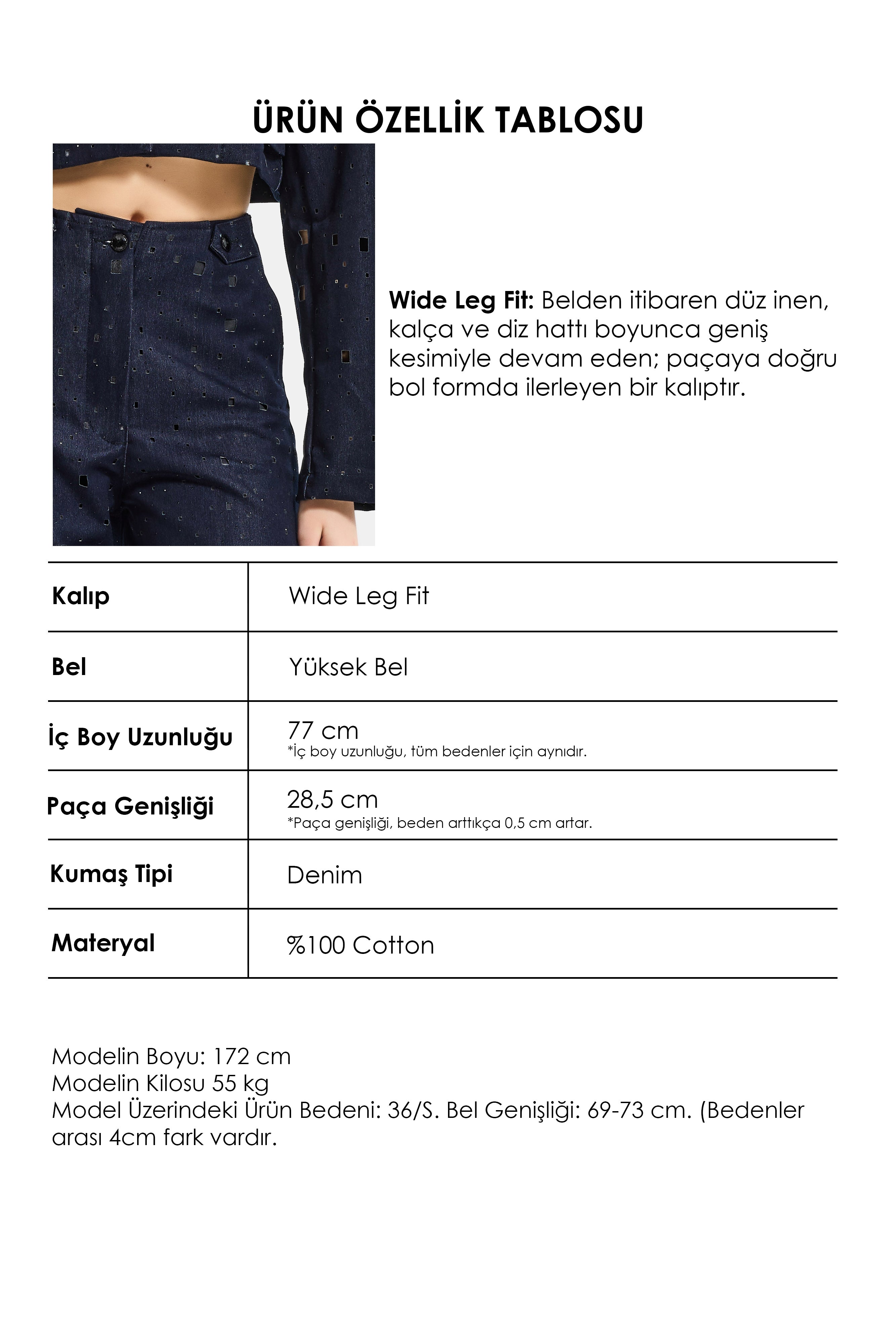 Kadın Lacivert s6-56 Wide Leg Özel Tasarım Delikli Denim Jean