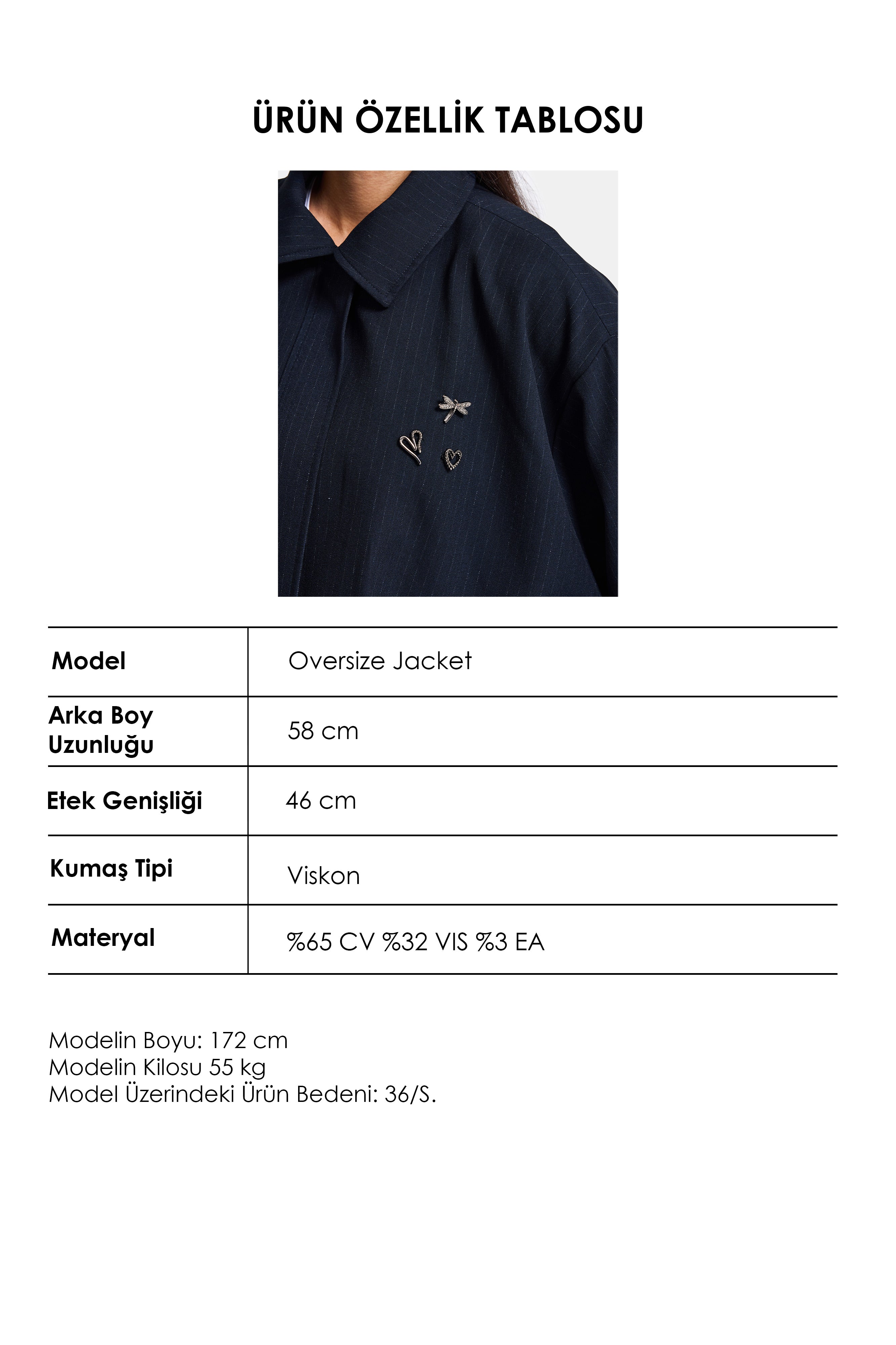 Kadın Lacivert w6-56 Bomber Oversize Aksesuar Detaylı Tasarım Ceket