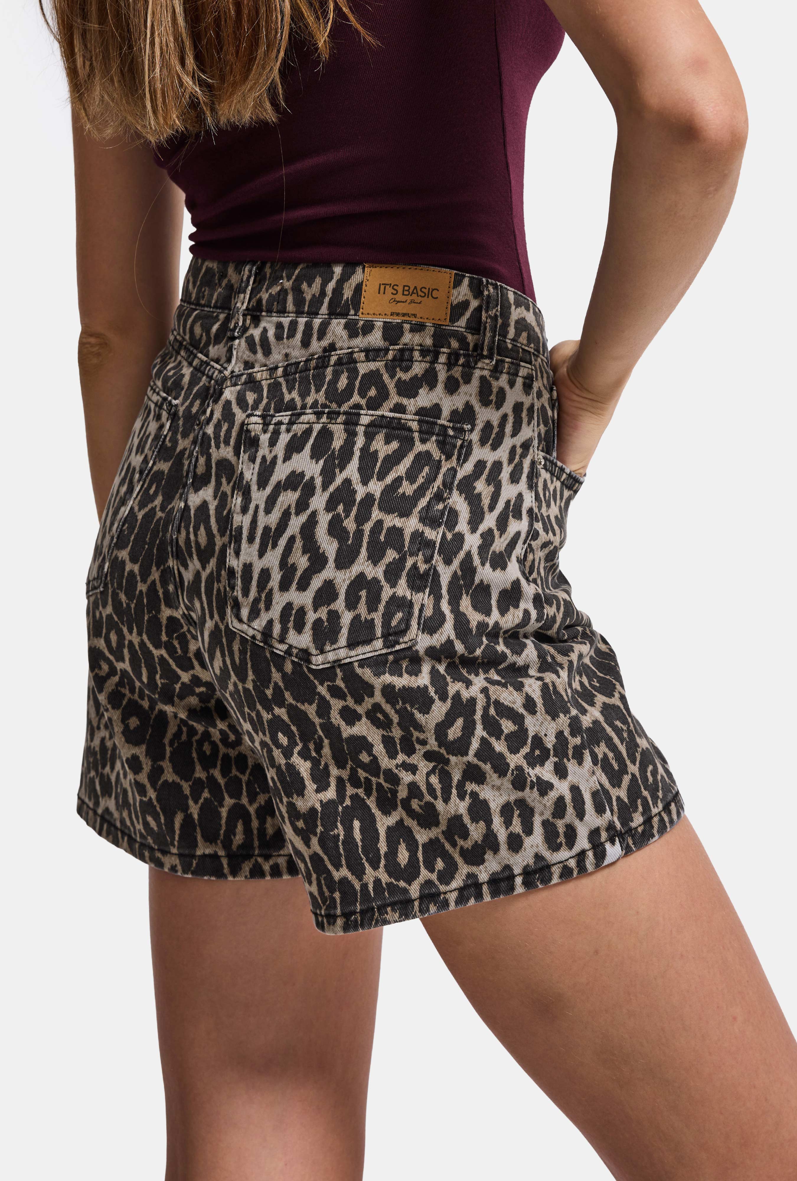 Kadın Leopar 1w6-26 Midi Relax Fit Denim Şort