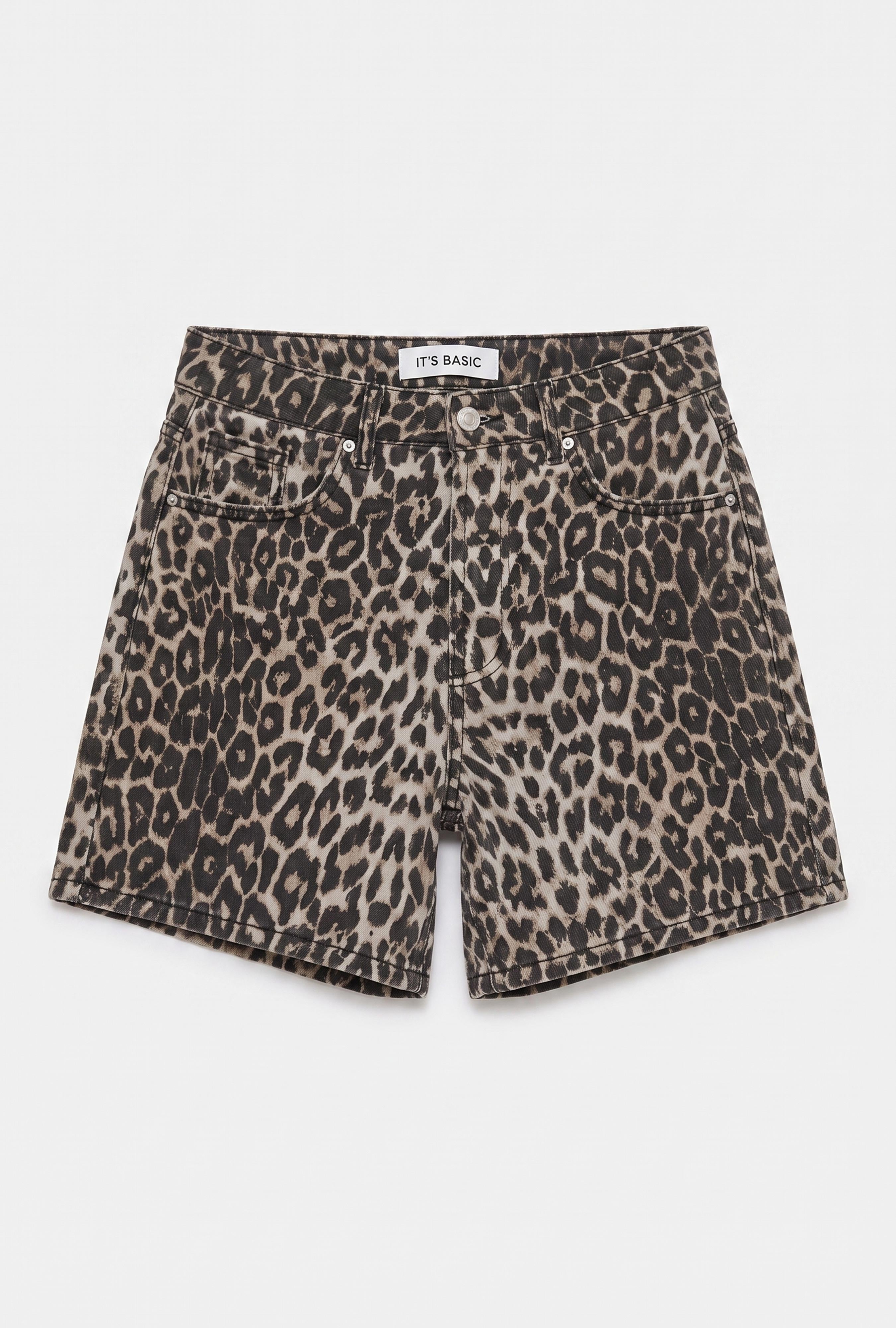 Kadın Leopar 1w6-26 Midi Relax Fit Denim Şort