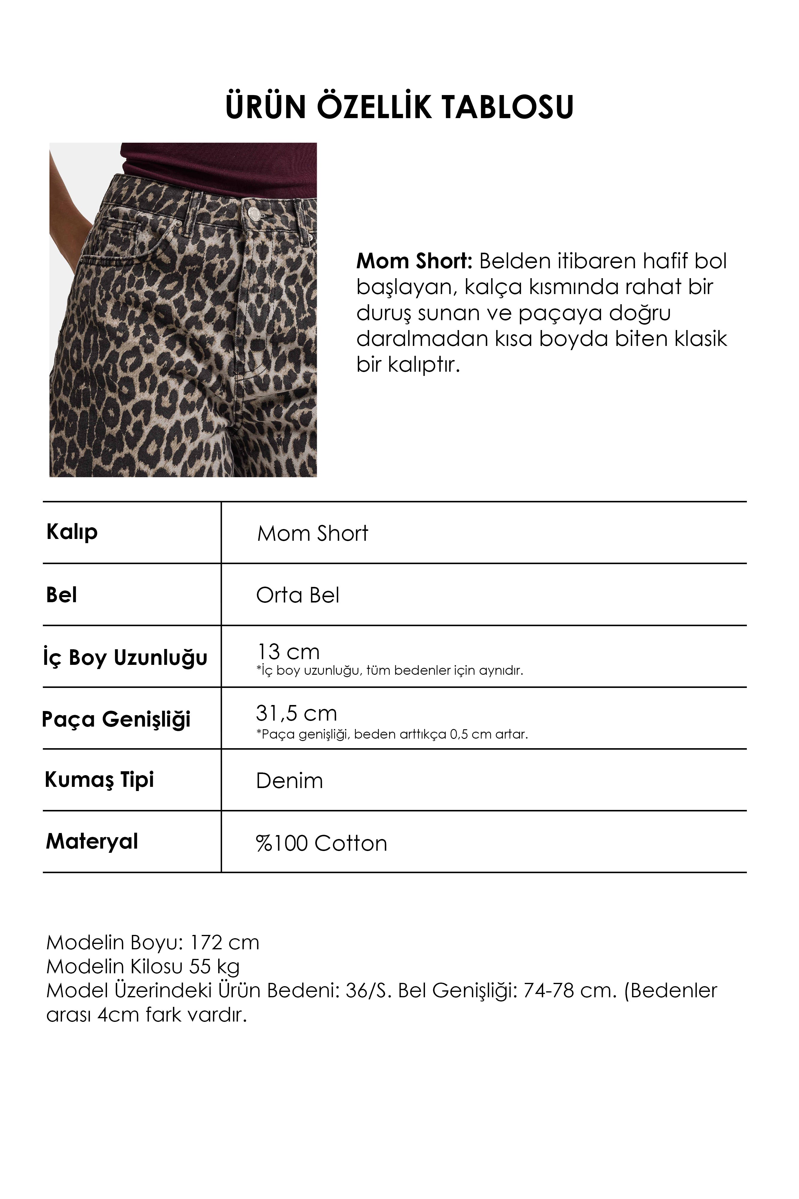 Kadın Leopar 1w6-26 Midi Relax Fit Denim Şort