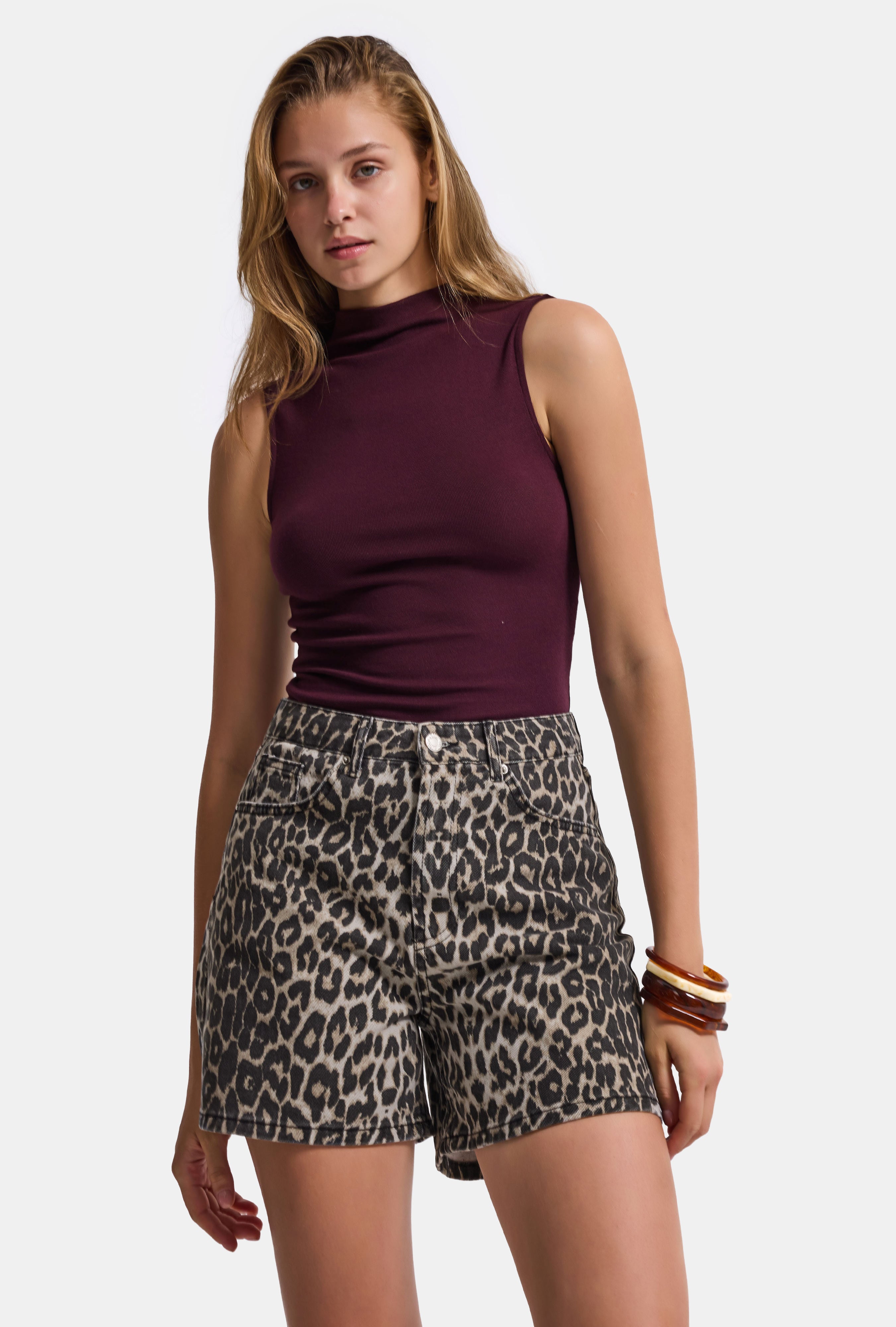Kadın Leopar 1w6-26 Midi Relax Fit Denim Şort