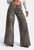 Kadın Leopar 1w6-26 Palazzo Fit Özel Desen Denim Jean