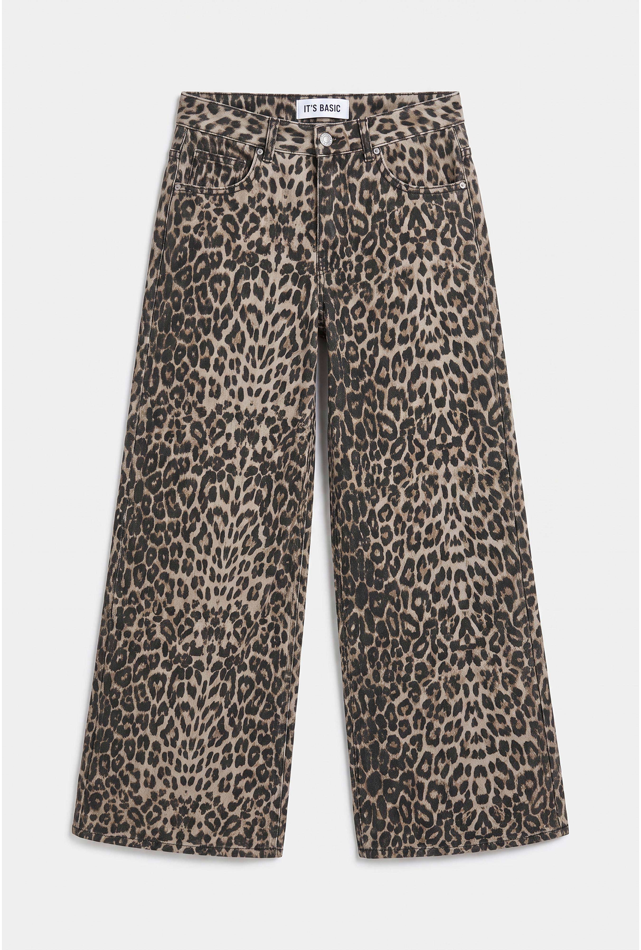 Kadın Leopar 1w6-26 Palazzo Fit Özel Desen Denim Jean