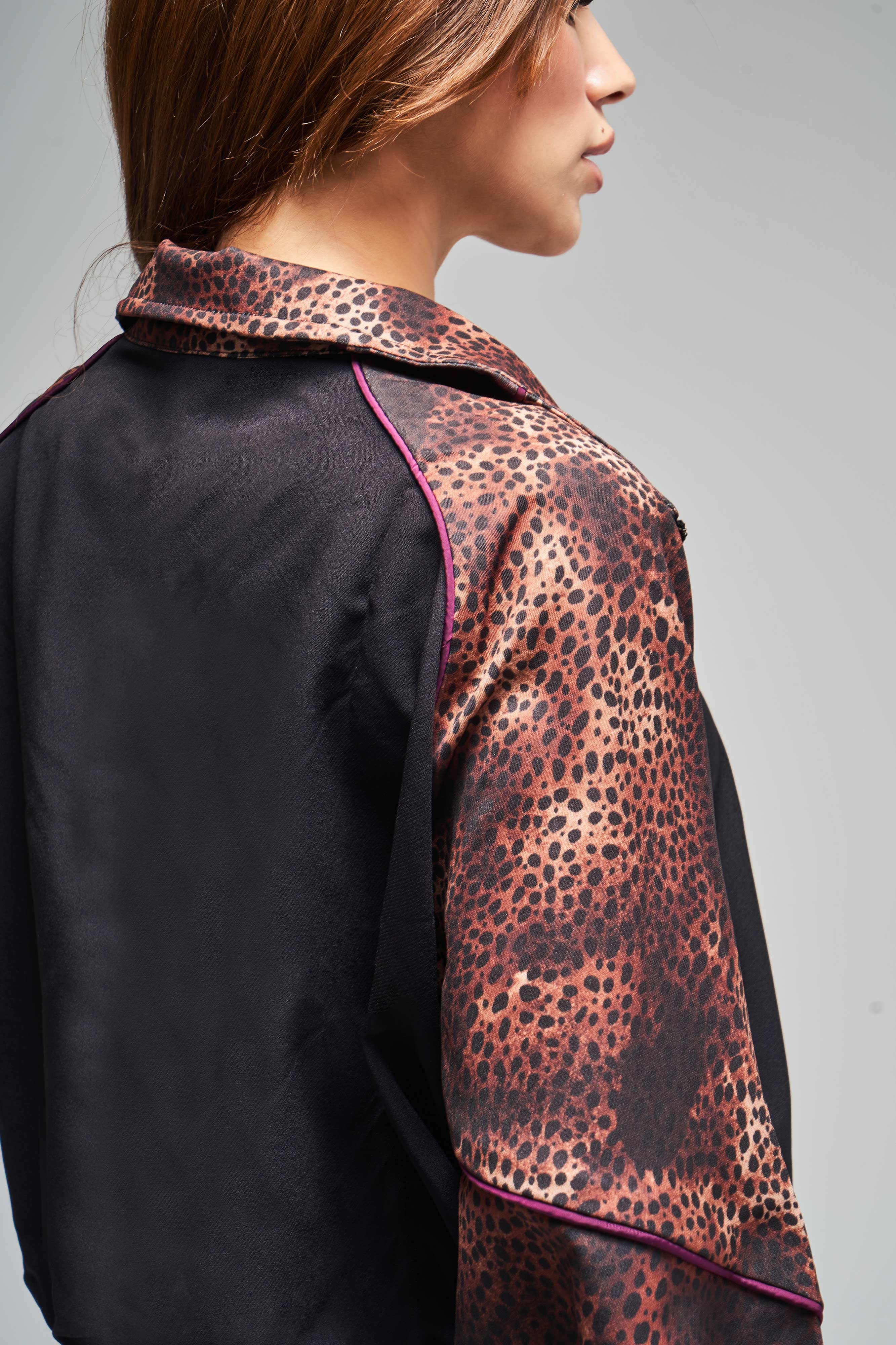 Women's Leopard Color Printed Oversize Design Jacket