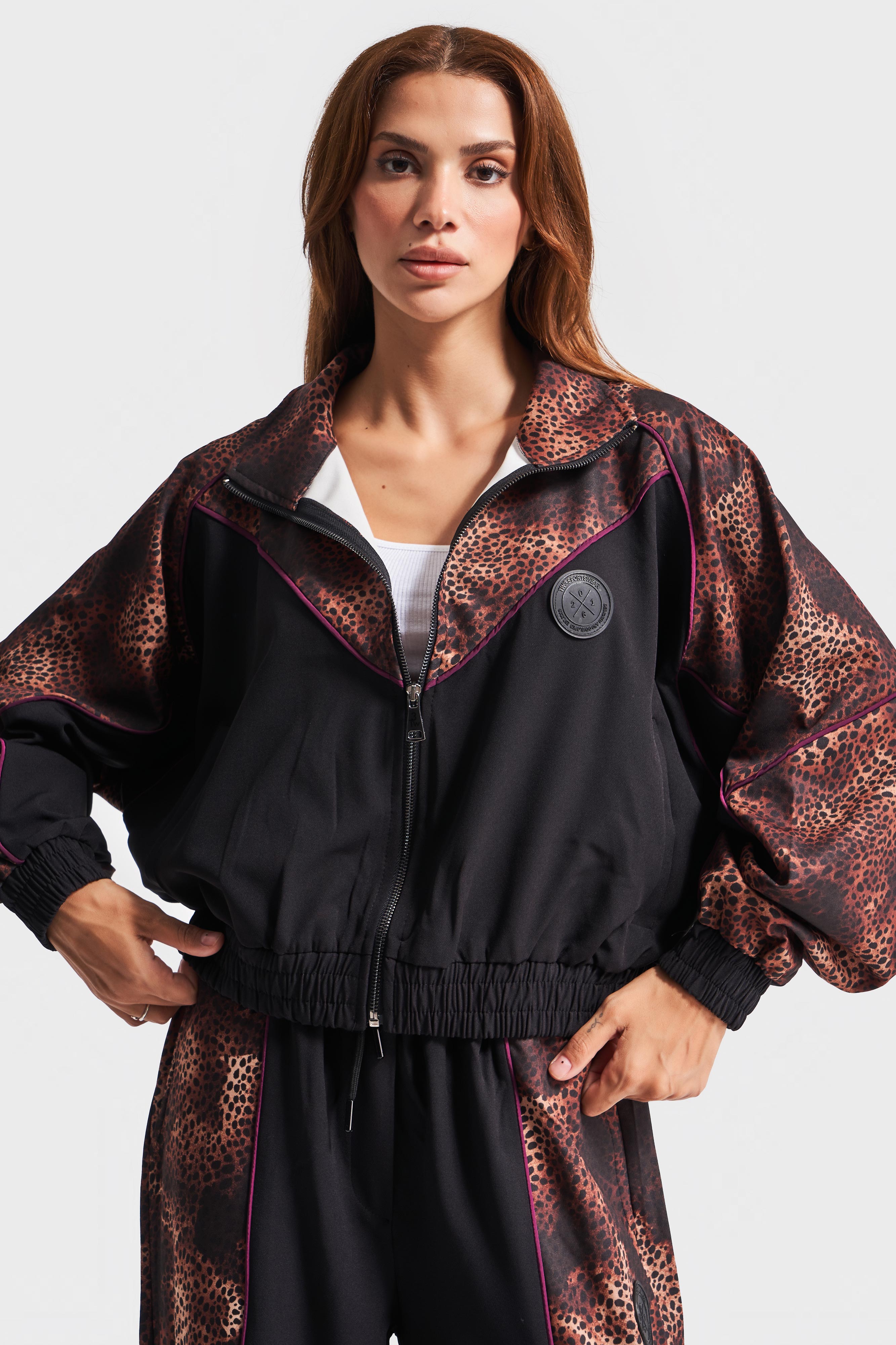 Women's Leopard Color Printed Oversize Design Jacket