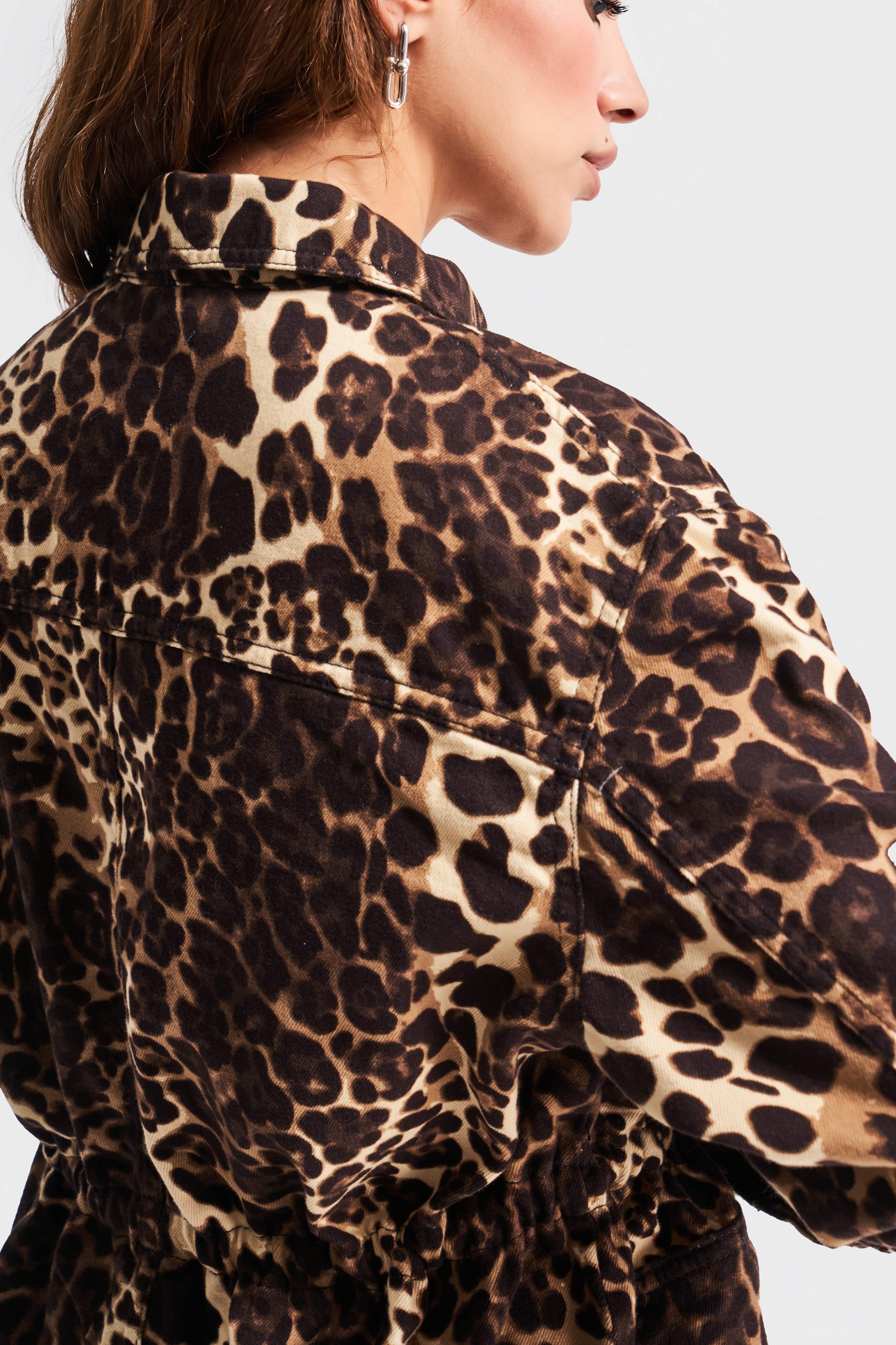 Women's Leopard Color Zipper Design Denim Trench Coat