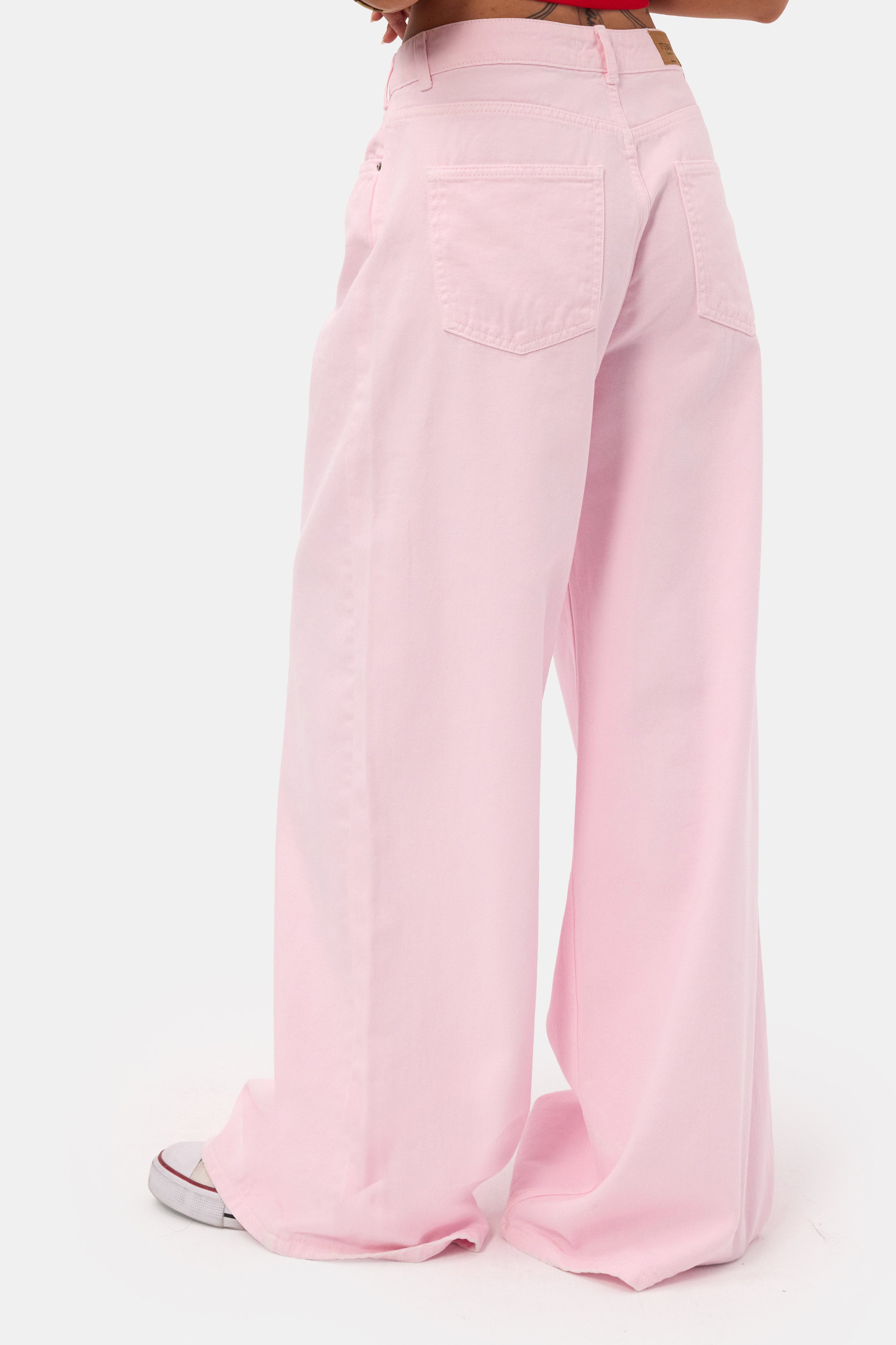 Kadın Light Pembe 6s6-98 Mega Baggy Fit Kemer Detaylı Denim Jean