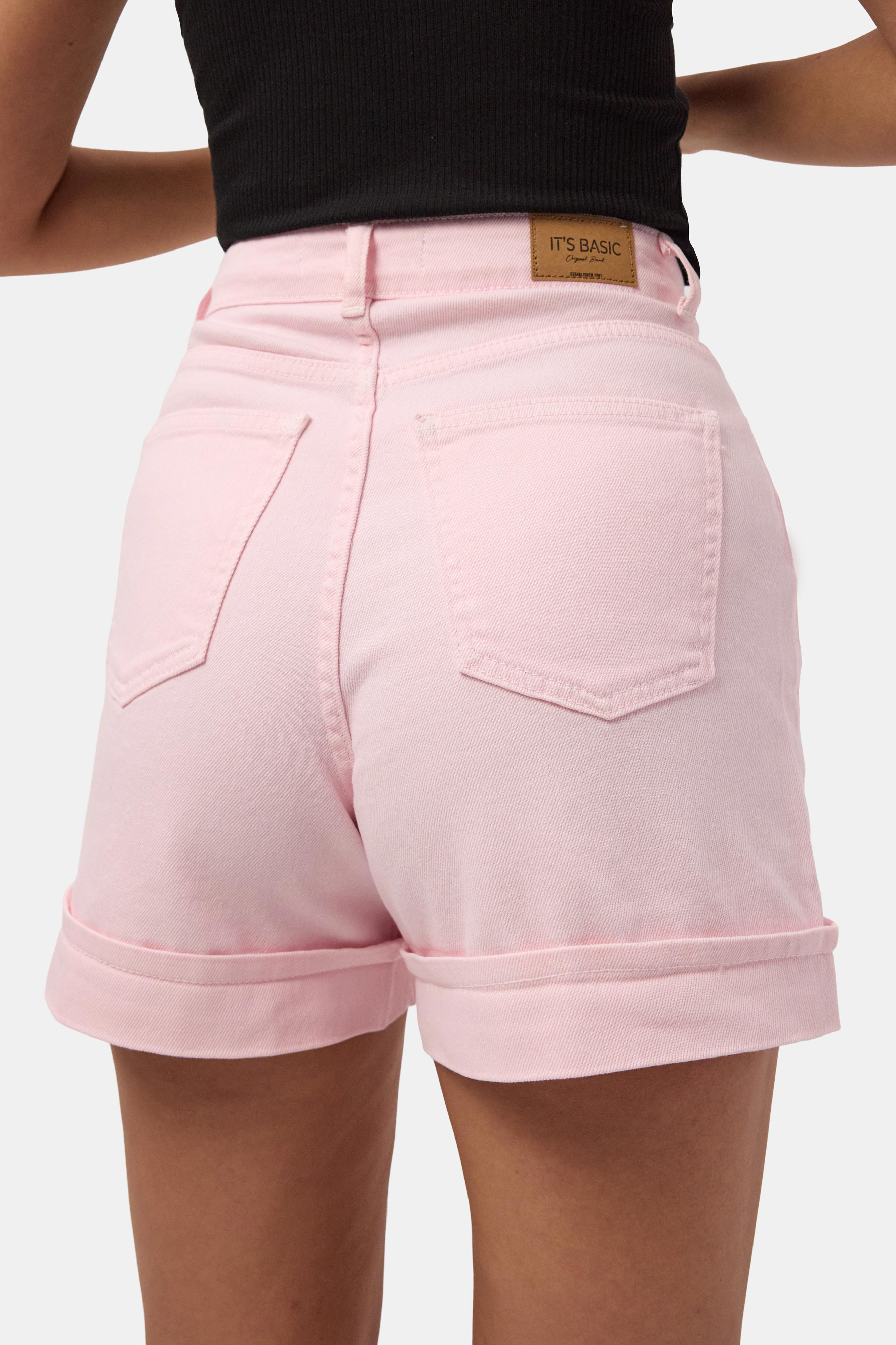 Kadın Light Pembe 6s6-98 Straight Fit Relax Denim Şort