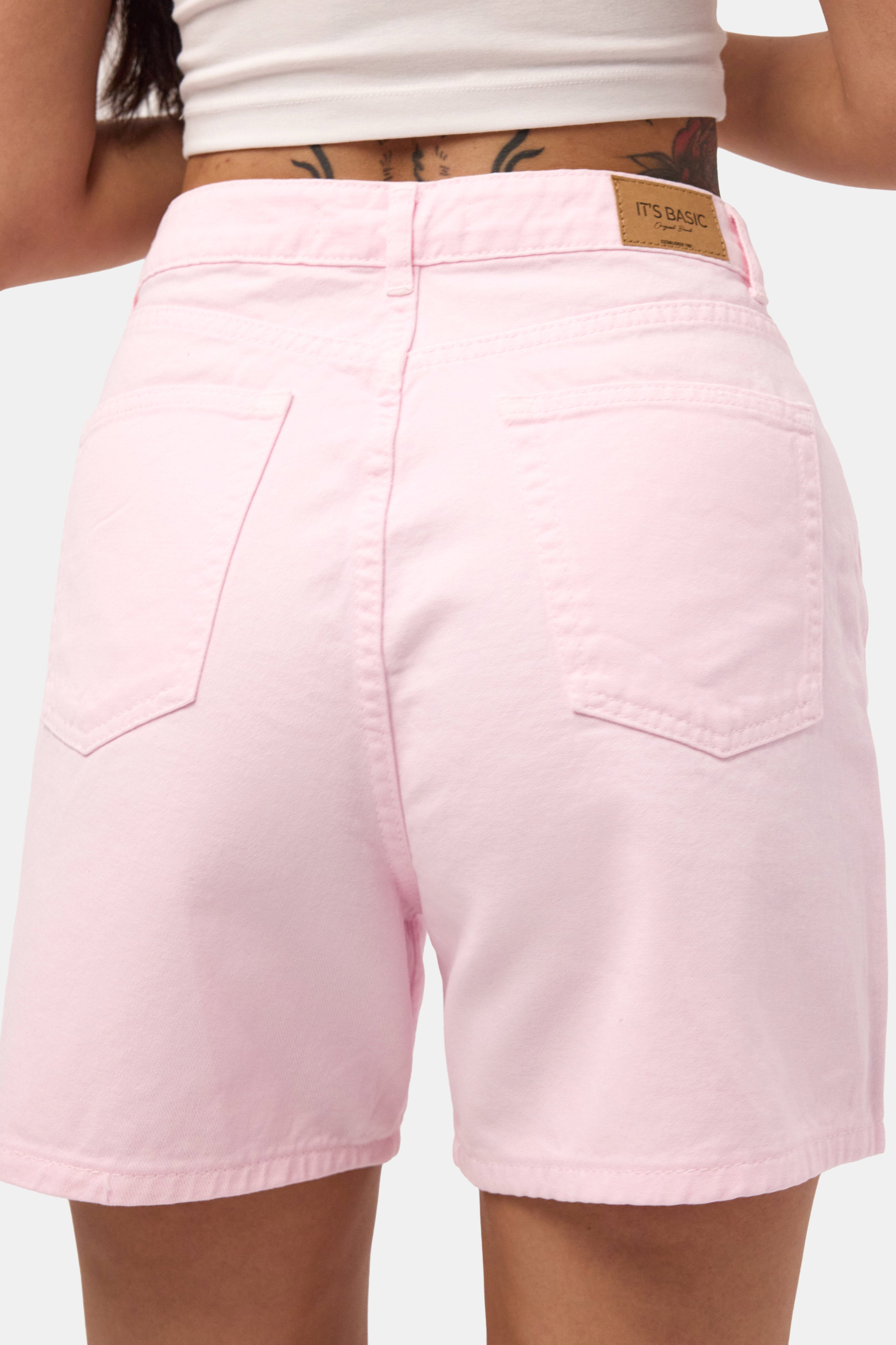 Kadın Light Pembe Diana 6s6-98 Relax Mom Fit Denim Şort