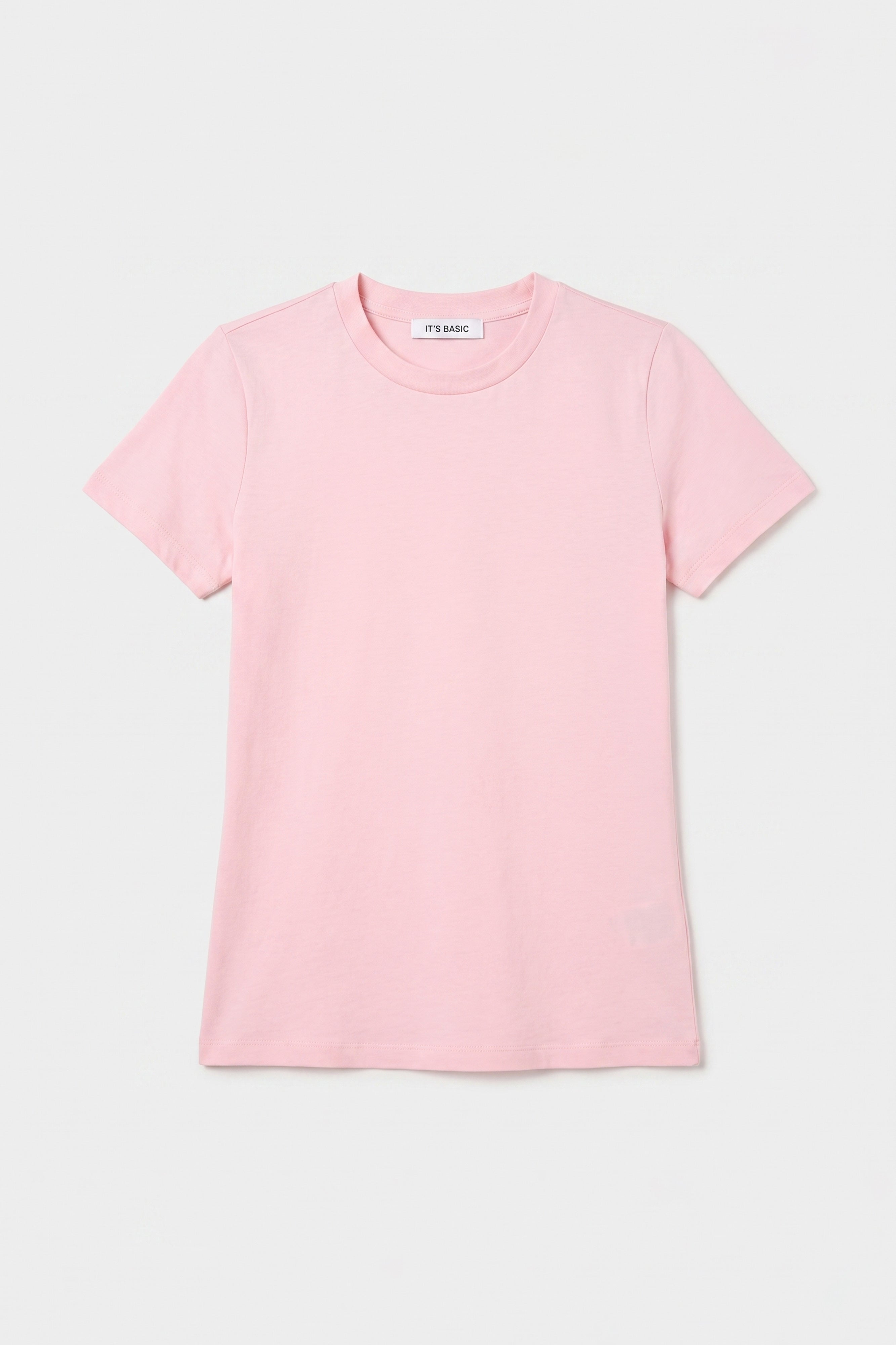 Kadın Light Pembe s6-98 Bisiklet Yaka %100 Organik Pamuk Esnek Kumaş T-Shirt