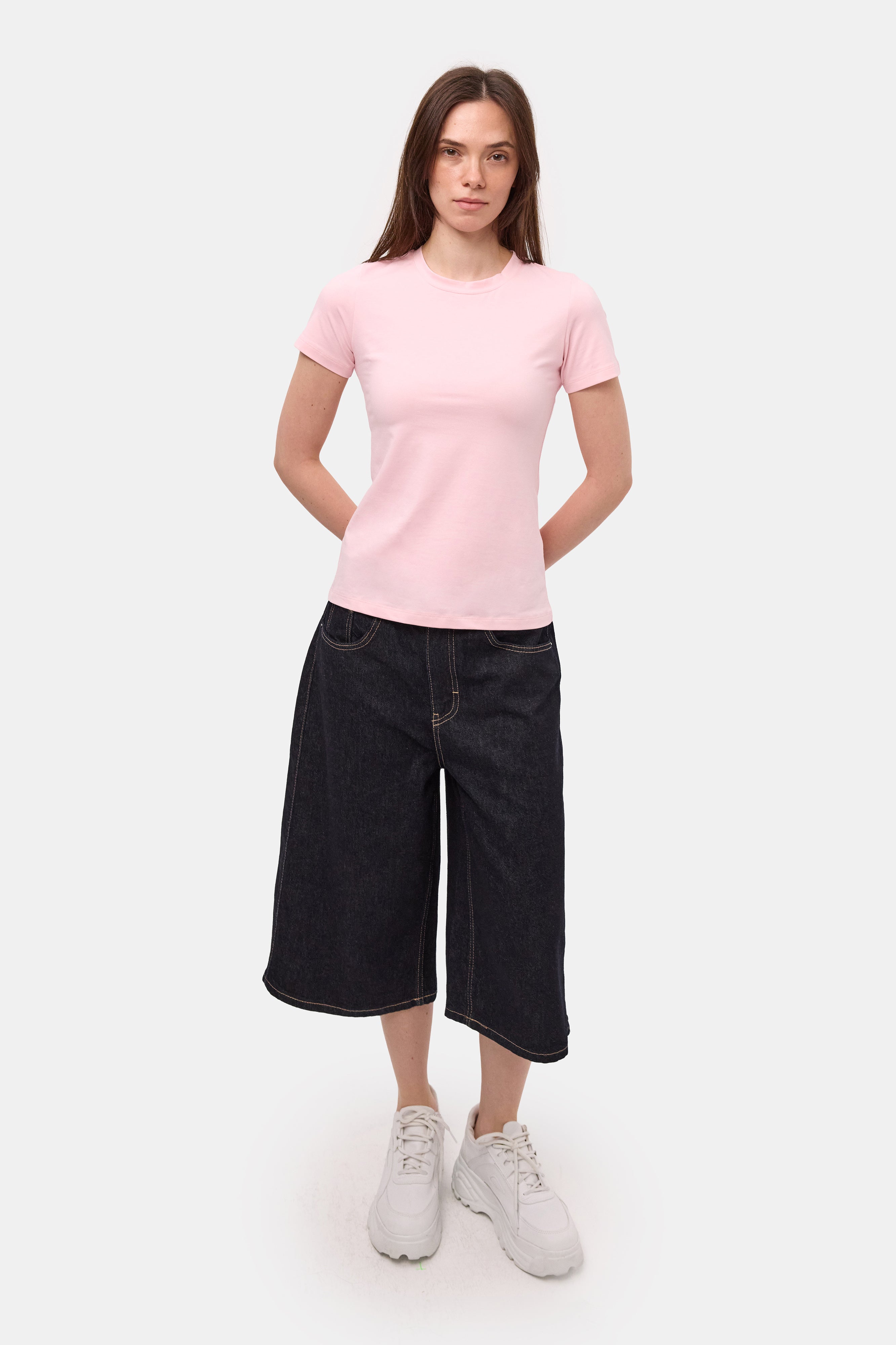 Kadın Light Pembe s6-98 Bisiklet Yaka %100 Organik Pamuk Esnek Kumaş T-Shirt