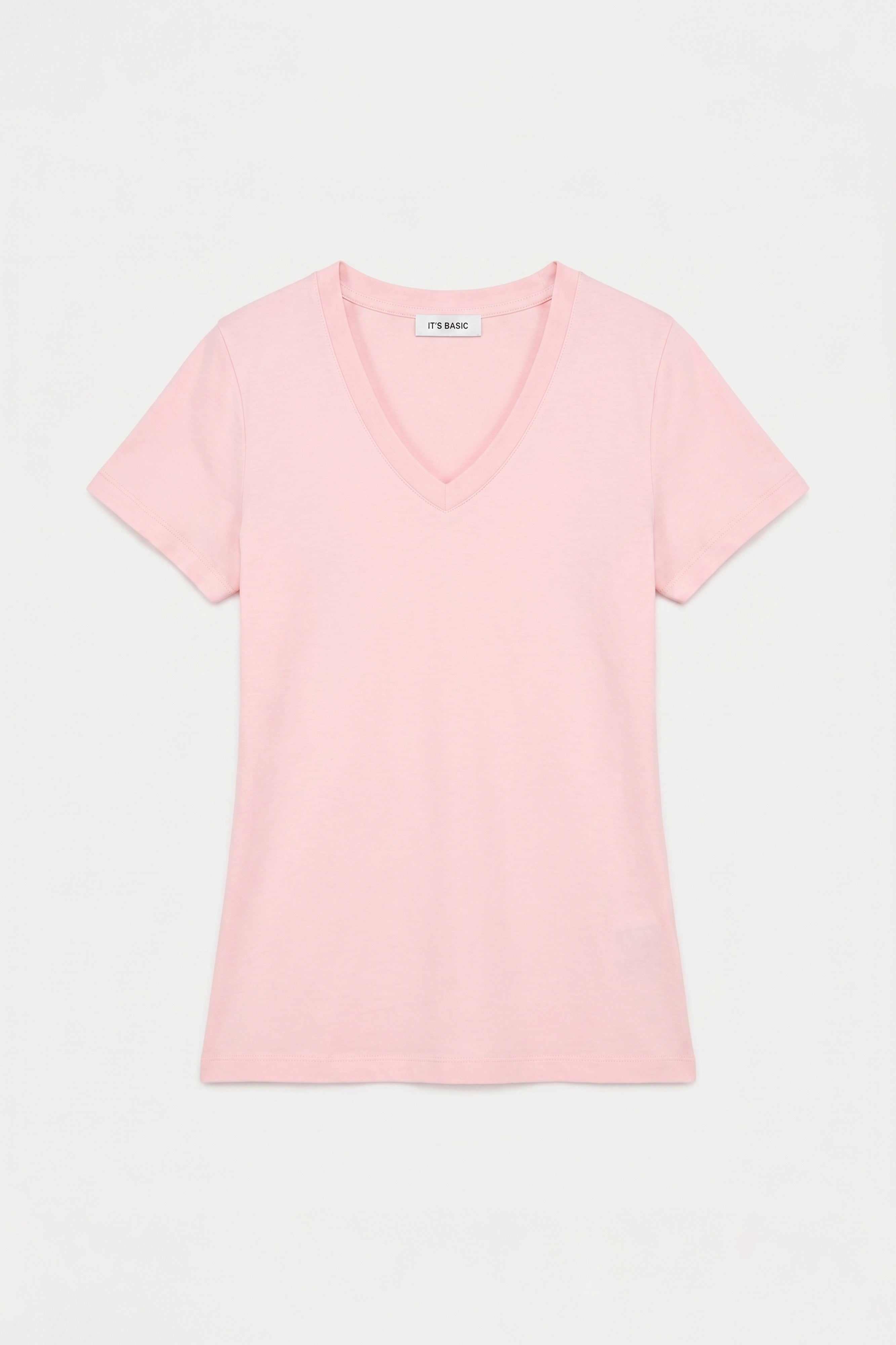 Kadın Light Pembe s6-98 V Yaka %100 Organik Pamuk Esnek Kumaş T-Shirt